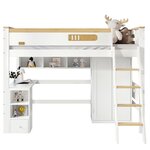 MERAX Lit combiné enfant 90x200cm bois et mdf coloris blanc+naturel