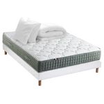 IDLITERIE Ensemble matelas Ressort 7 zones HYGGE + Sommier + couette + oreillers Fabriqué en France. Coloris disponibles : Gris, Noir, Bleu, Blanc