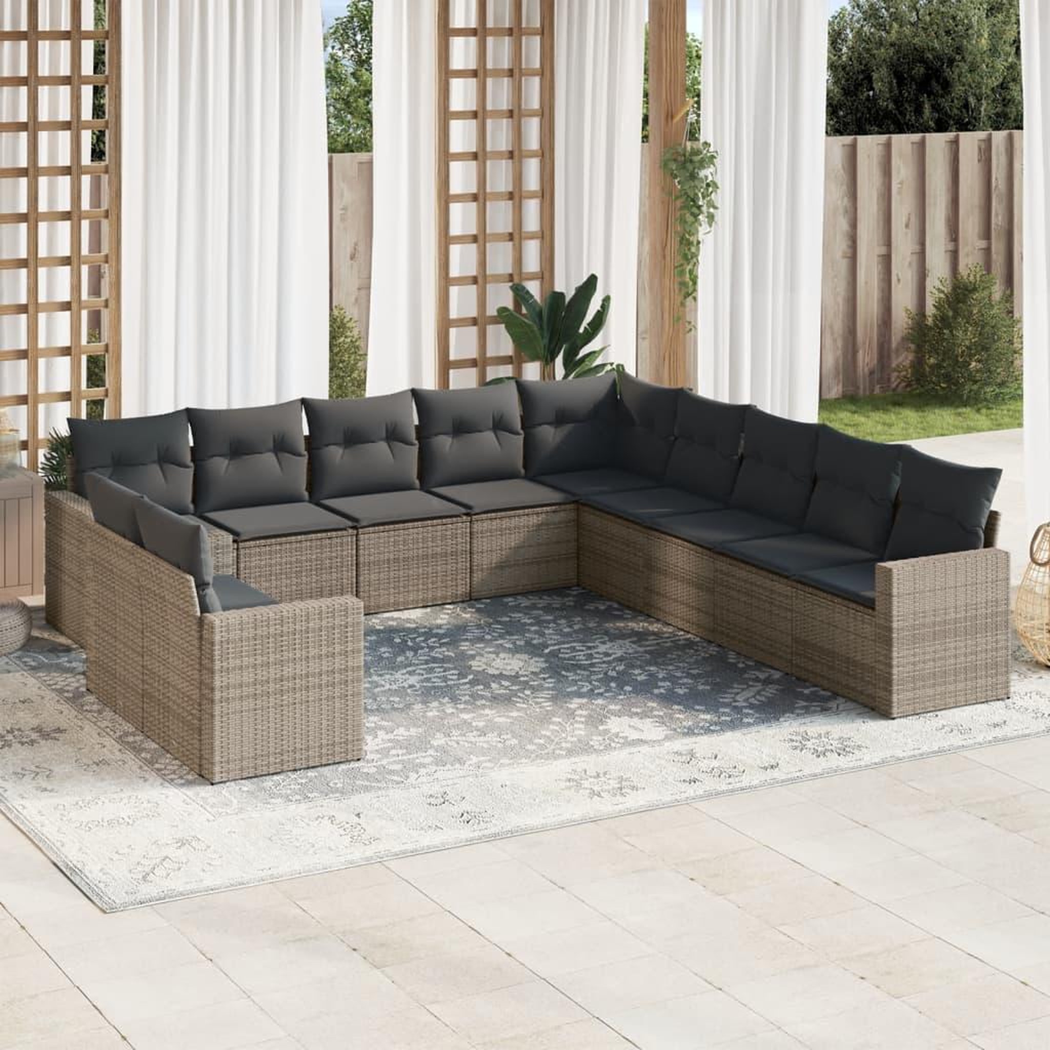 VIDAXL Salon de jardin 11 pcs avec coussins gris resine tressee