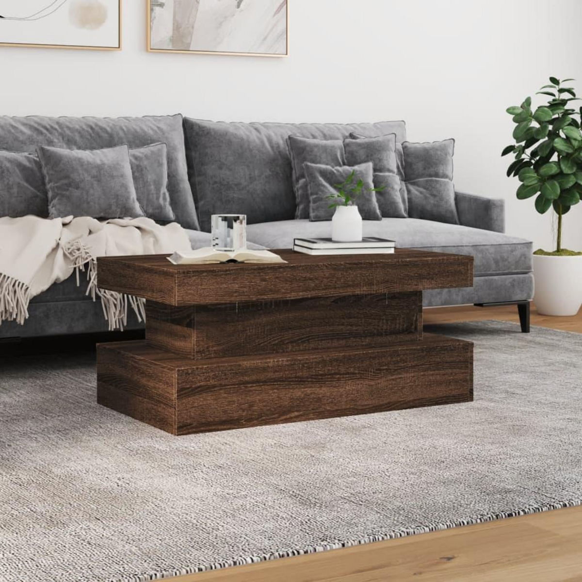 VIDAXL Table basse avec lumieres LED chene marron 90x50x40 cm