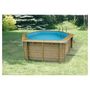Voir la diapositive 2 : UBBINK Piscine hors sol bois hexagonale - 410x120cm - Liner Bleu + Bâche à bulles-AZURA