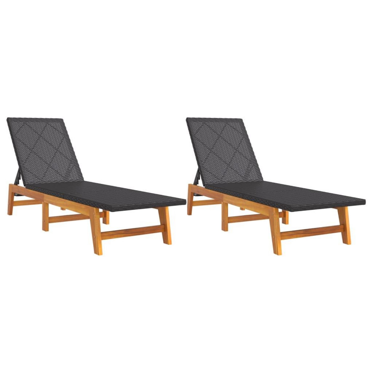 VIDAXL Chaises longues lot de 2 noir/marron resine tressee/bois acacia