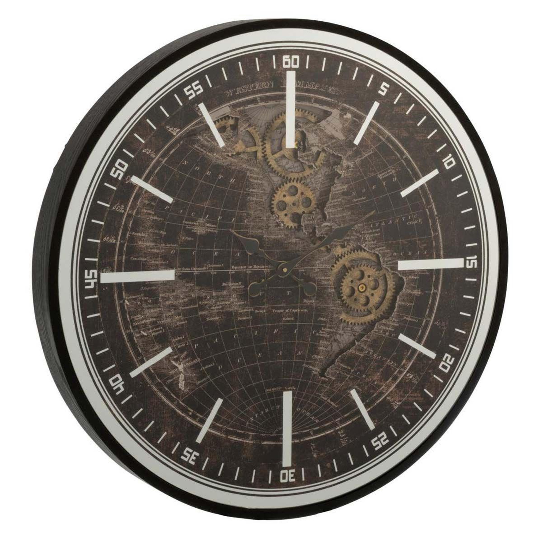 J-LINE Horloge murale  mappemonde  48cm or & noir