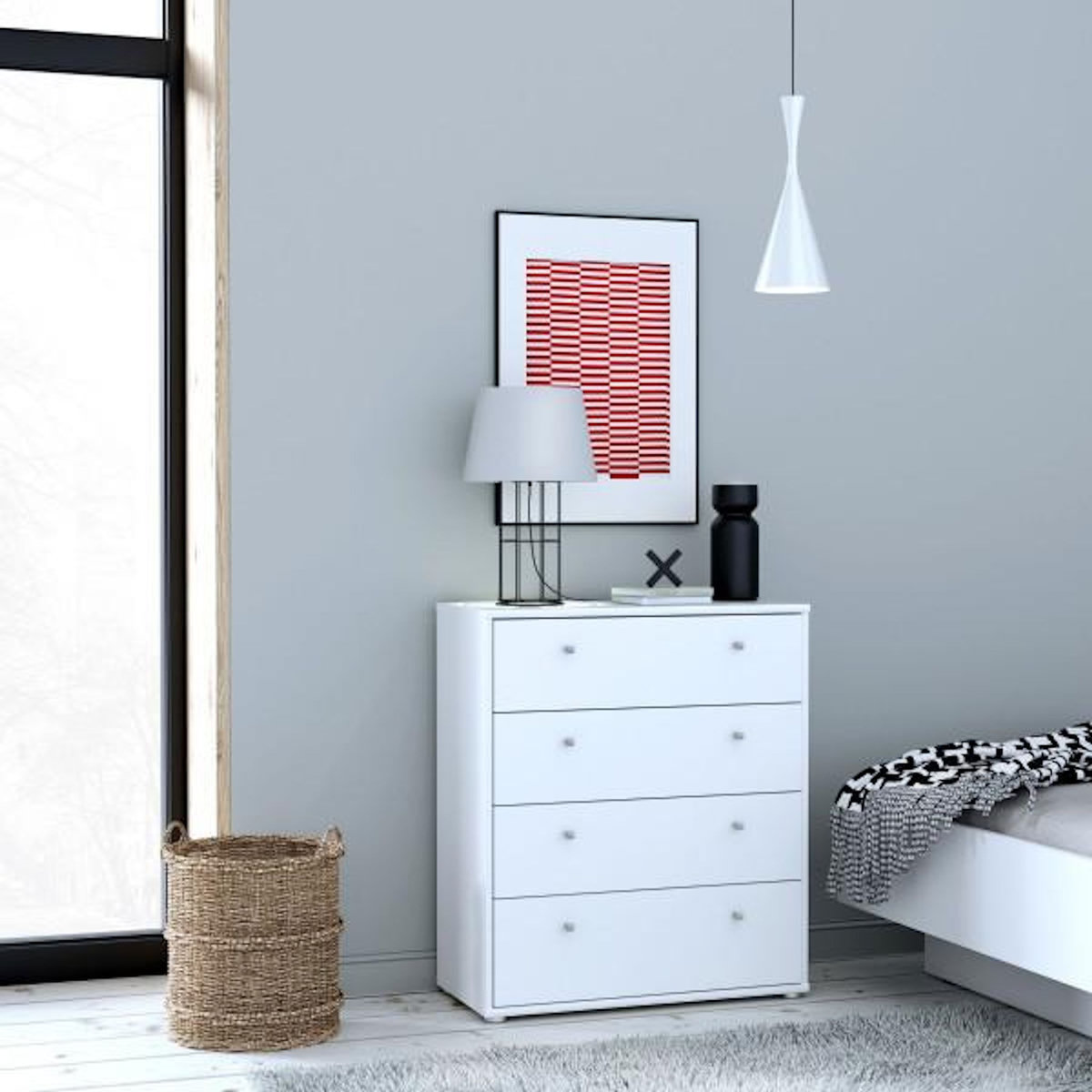 MARKET24 Commode TEMPRA – Couleur Blanc Mat – 4 Tiroirs – L 73,7 × P 34,8 × H 85,5 cm