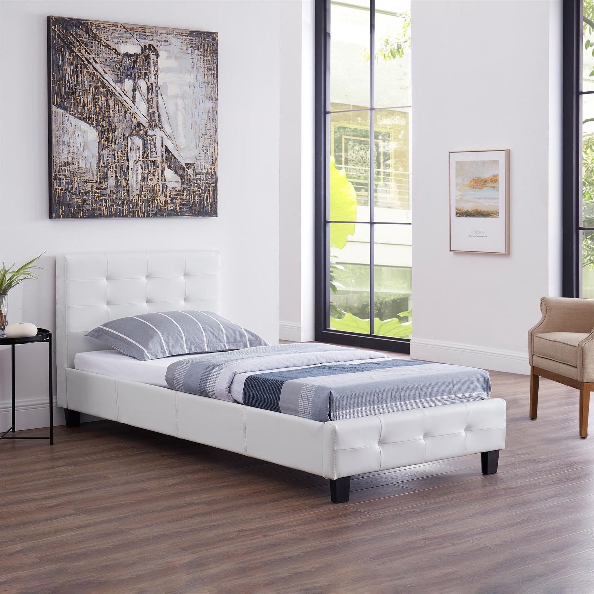 Voir la diapositive 2 : IDIMEX Lit simple REVE, 90 x 190 cm, capitonné avec sommier, revêtement synthétique
