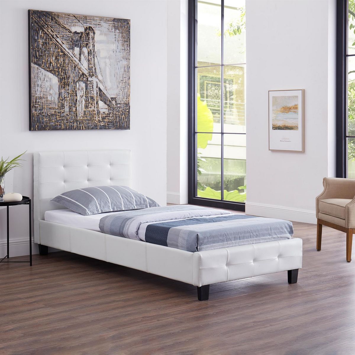 IDIMEX Lit simple REVE, 90 x 190 cm, capitonné avec sommier, revêtement synthétique