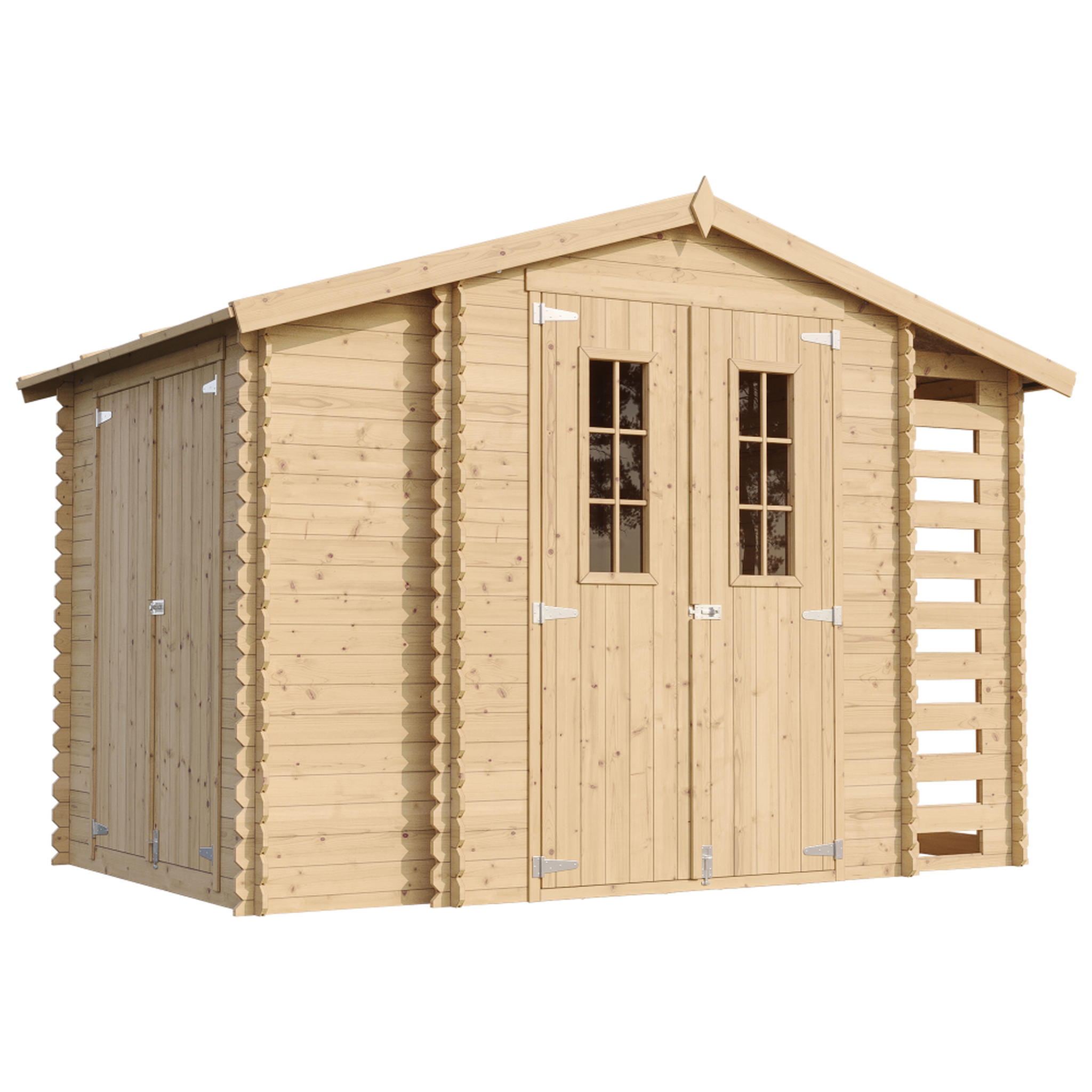 TIMBELA Abri de jardin en bois et range bûches avec sol traité - 3,53 + 0,97+0,97 m2 m389c+m389g