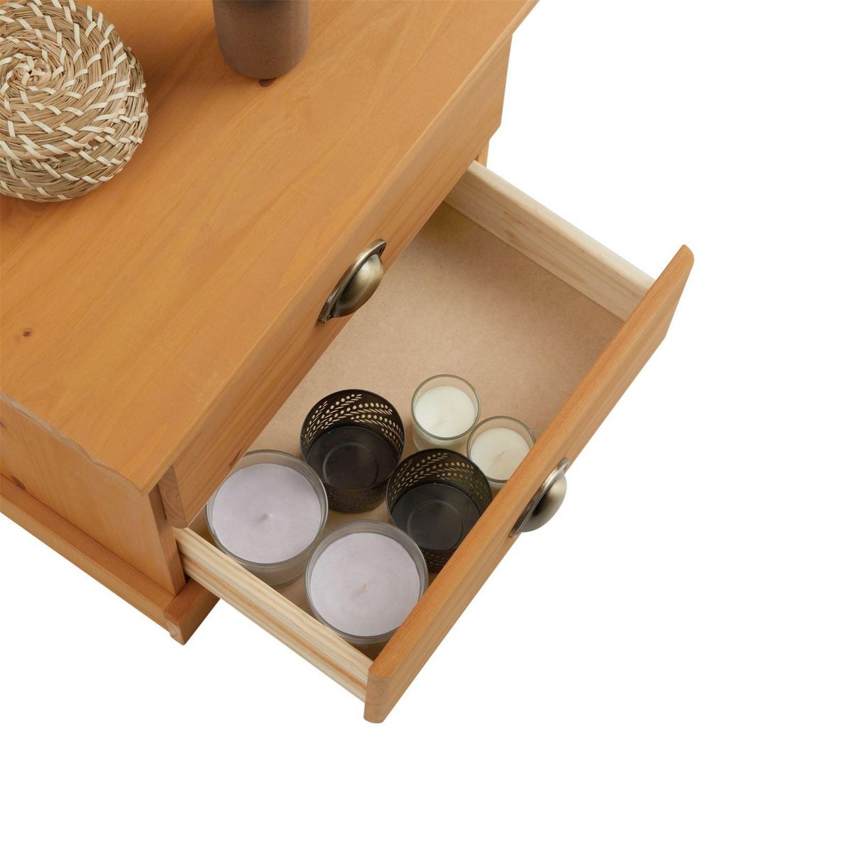 IDIMEX Table de chevet PARIS en pin massif, 2 tiroirs