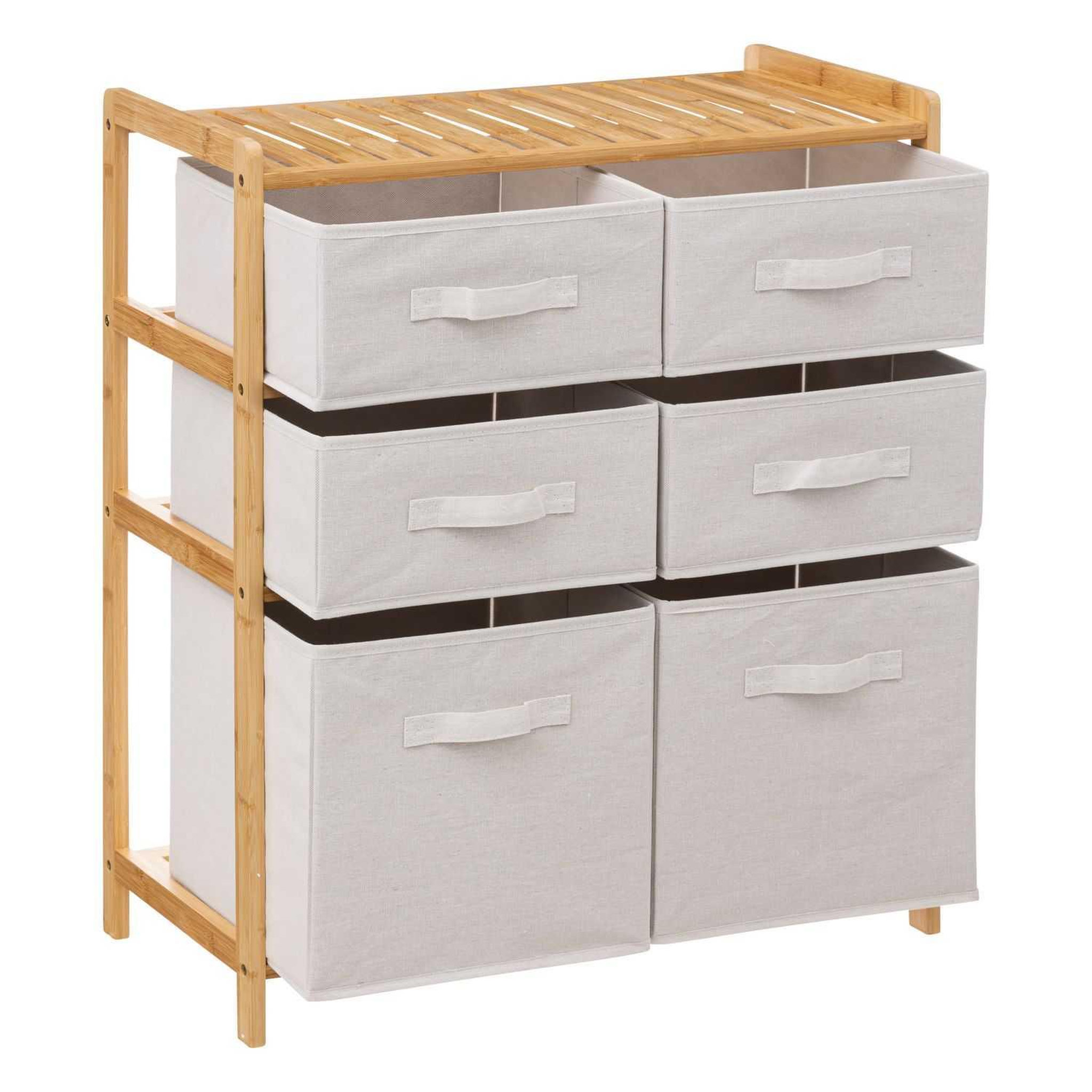 Voir la diapositive 4 : FIVE Meuble étagère double 6 paniers - banc et marron