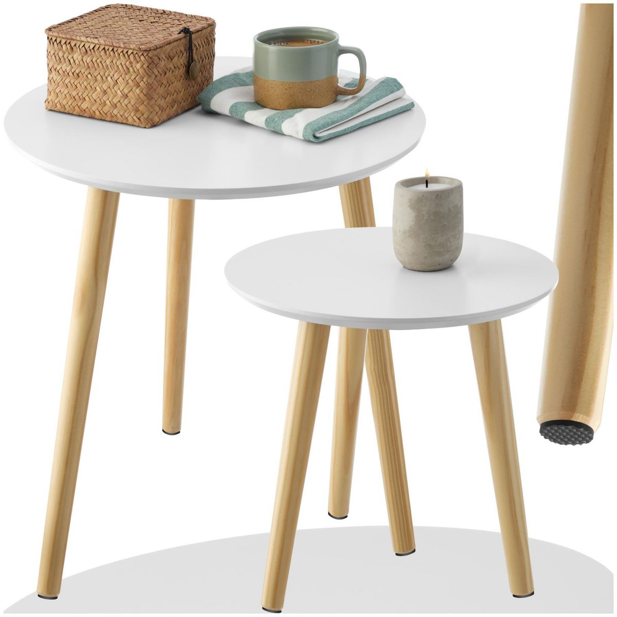 tectake Lot de 2 tables d'appoint style scandinave marron/blanc