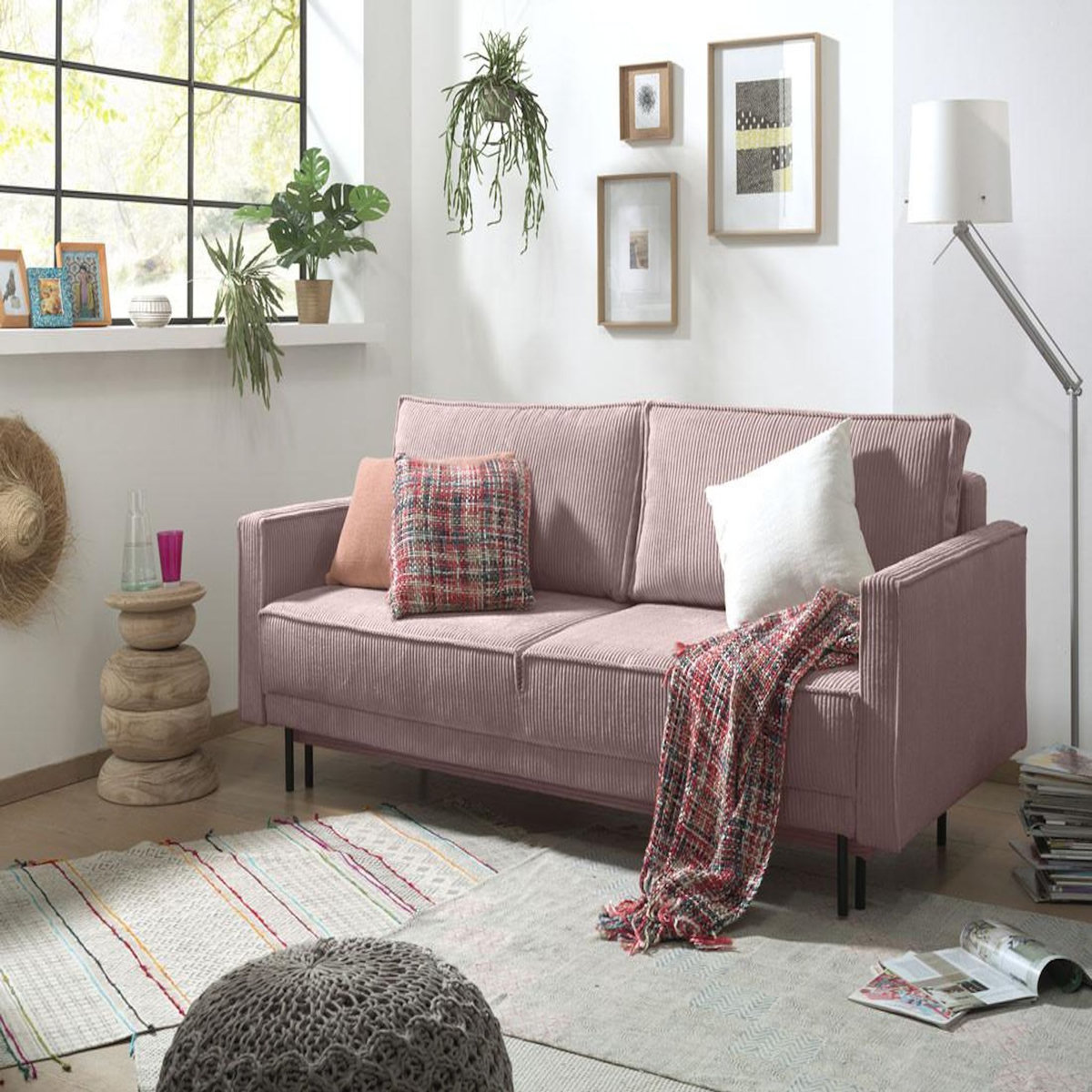 LISA DESIGN Charlie - canapé 3 places convertible avec coffre - en velours côtelé