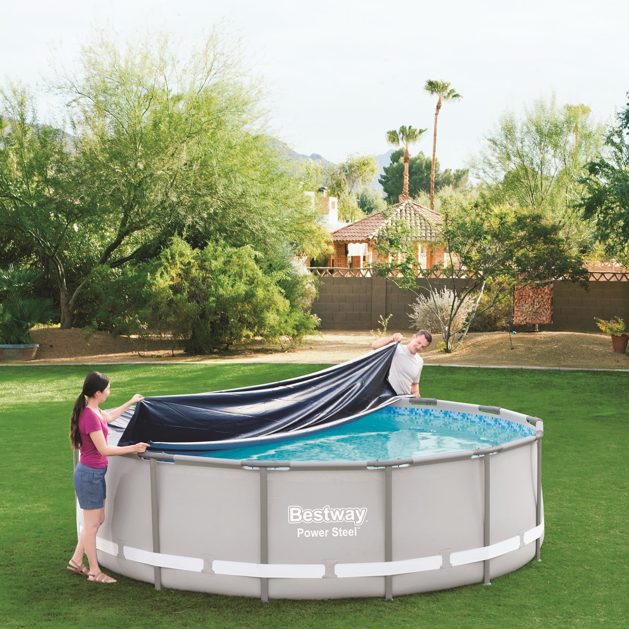 Voir la diapositive 3 : BESTWAY Bâche PVC 4 saisons pour Piscine Power/Frame ronde Diam 4,27m