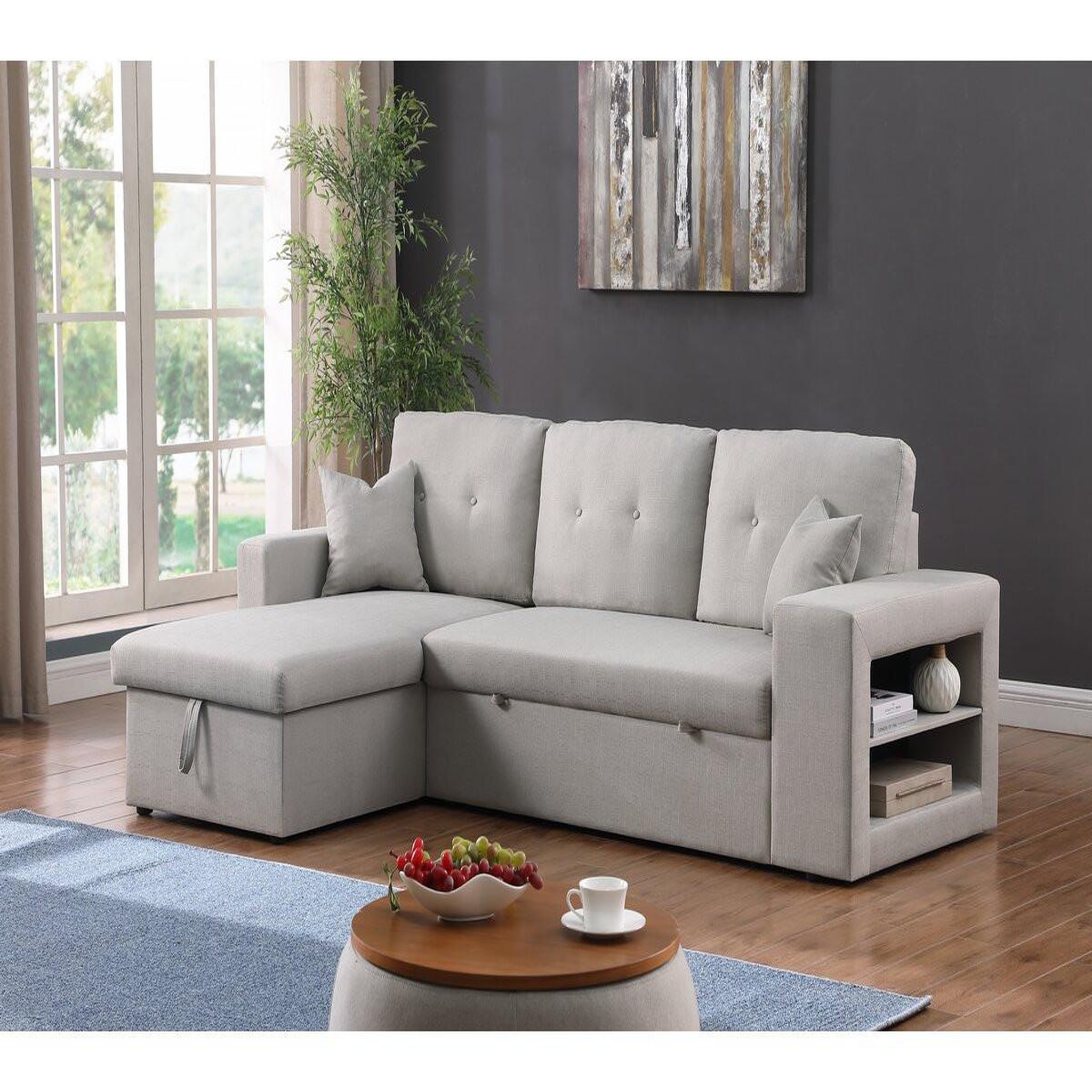 Voir la diapositive 2 : Habitat et Jardin Canapé d'angle convertible/réversible  Axel  - 3 places - Gris clair
