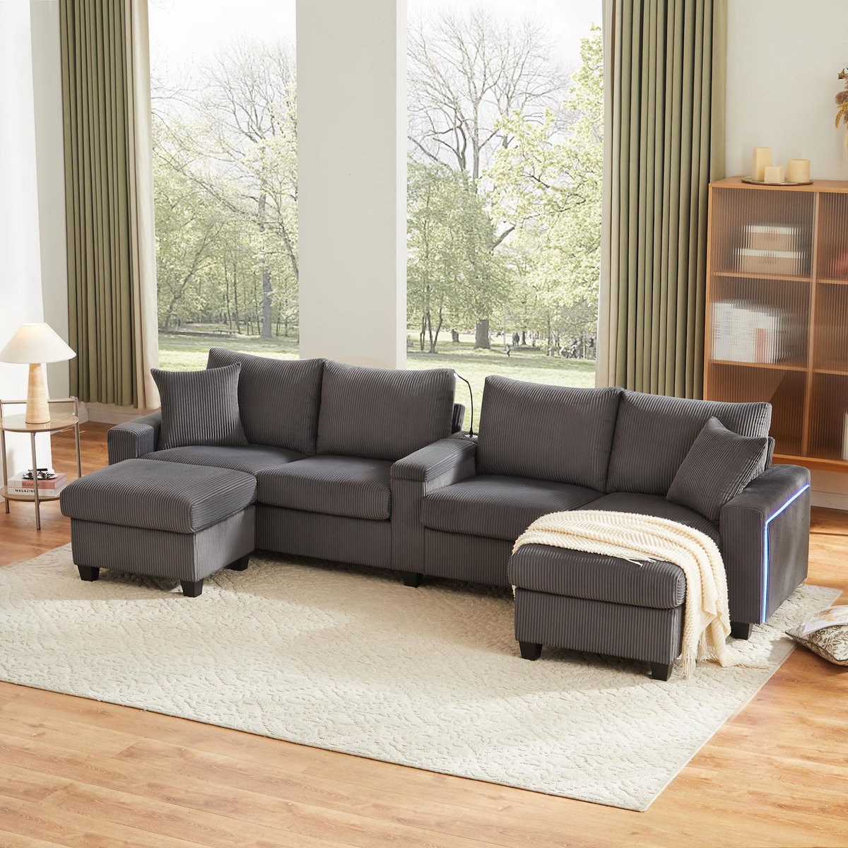 MERAX Canapé d'angle panoramique fixe 4 places tissu