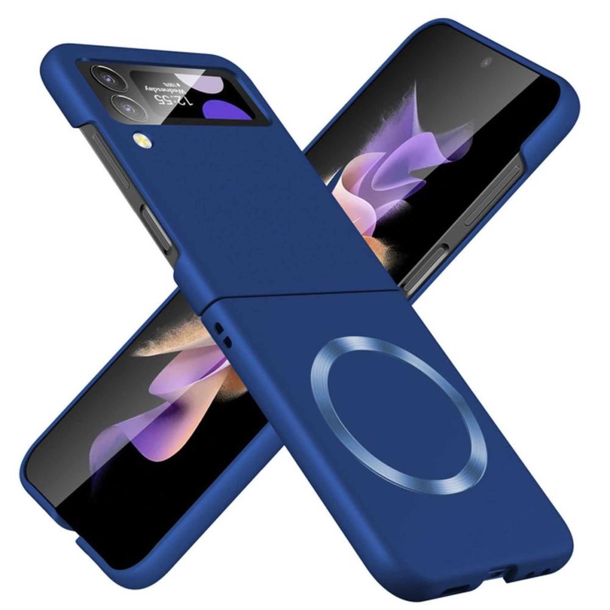 Coque de protection magnétique ultra-fine matte pour Samsung Galaxy Z Flip 3, bleue, anti-rayures et anti-chocs, recharge sans fil compatible