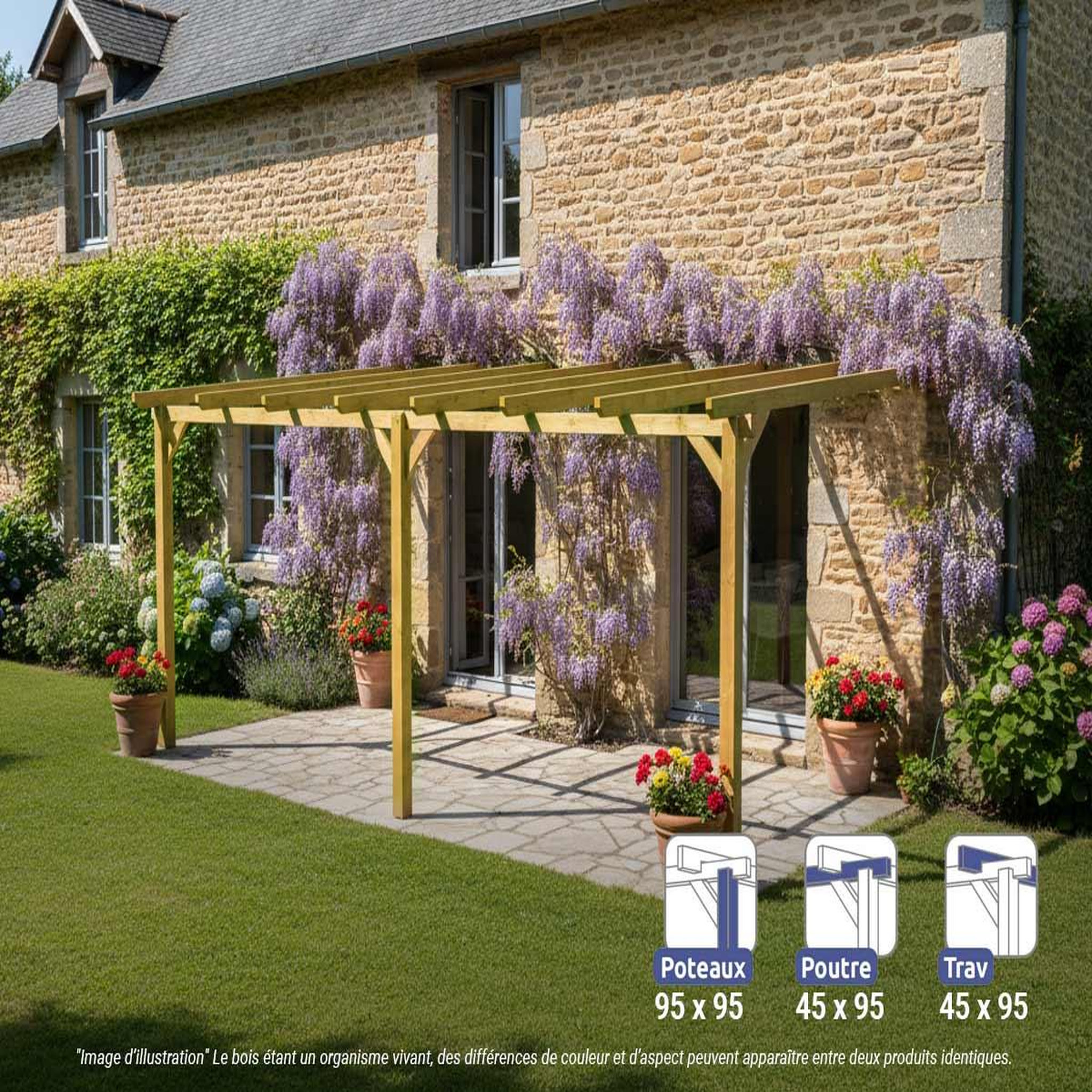 JARDIDECO Pergola adossée en bois massif orléans 600 x 300 cm - maderland