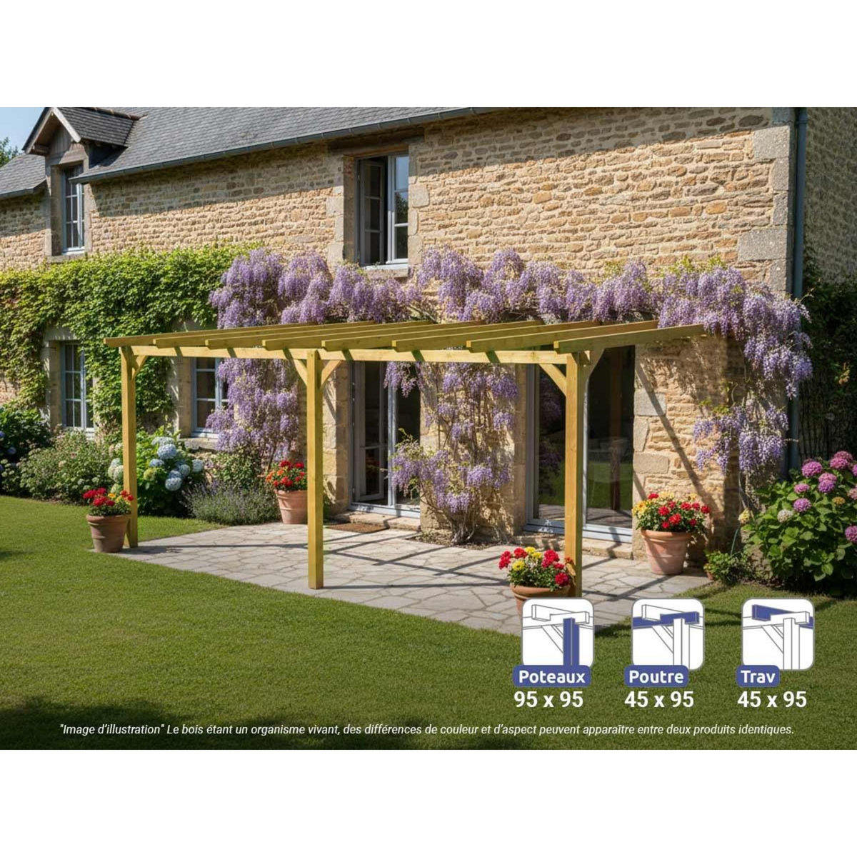 JARDIDECO Pergola adossée en bois massif Orléans 600 x 300 cm - Maderland