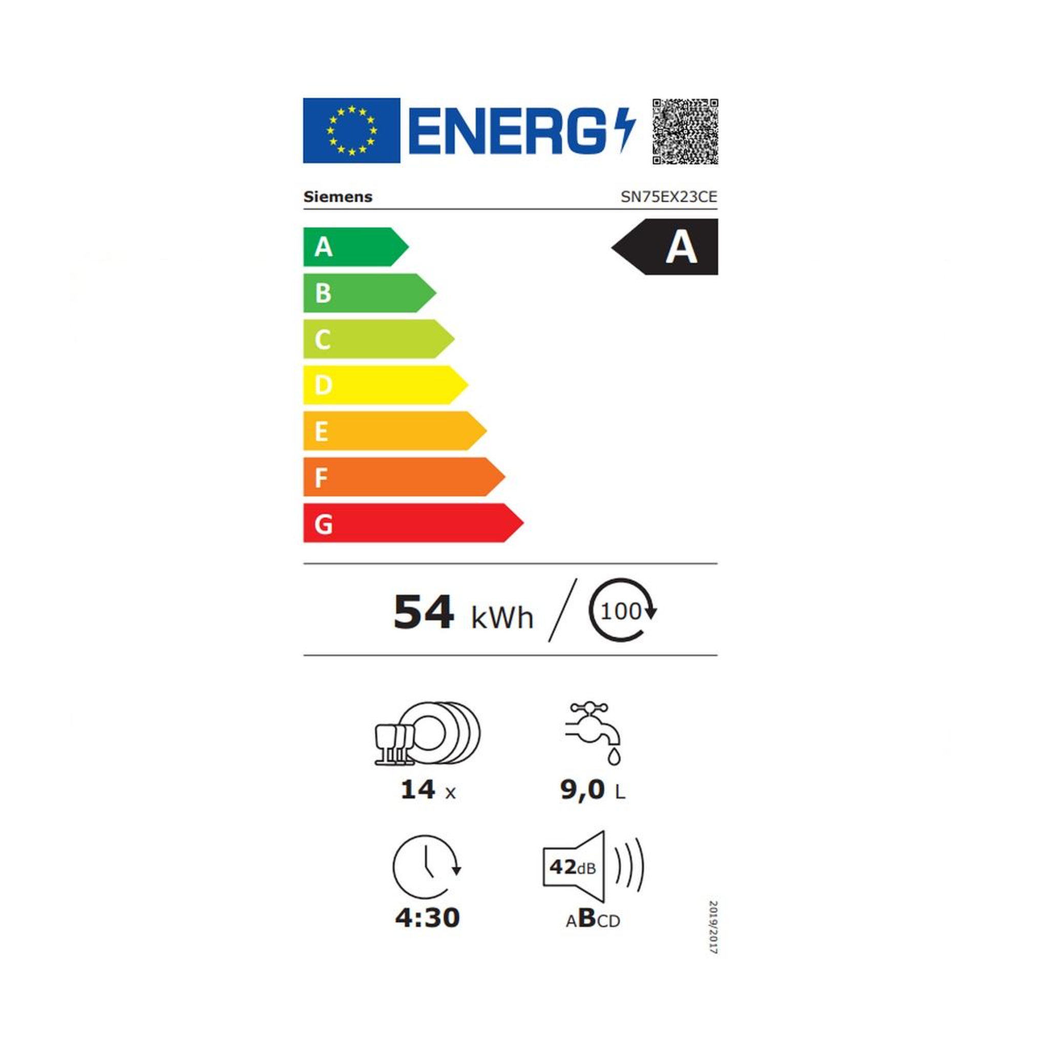 Voir la diapositive 2 : Siemens Lave-vaisselle 60cm 14 couverts 42db tout intégrable - sn75ex23ce