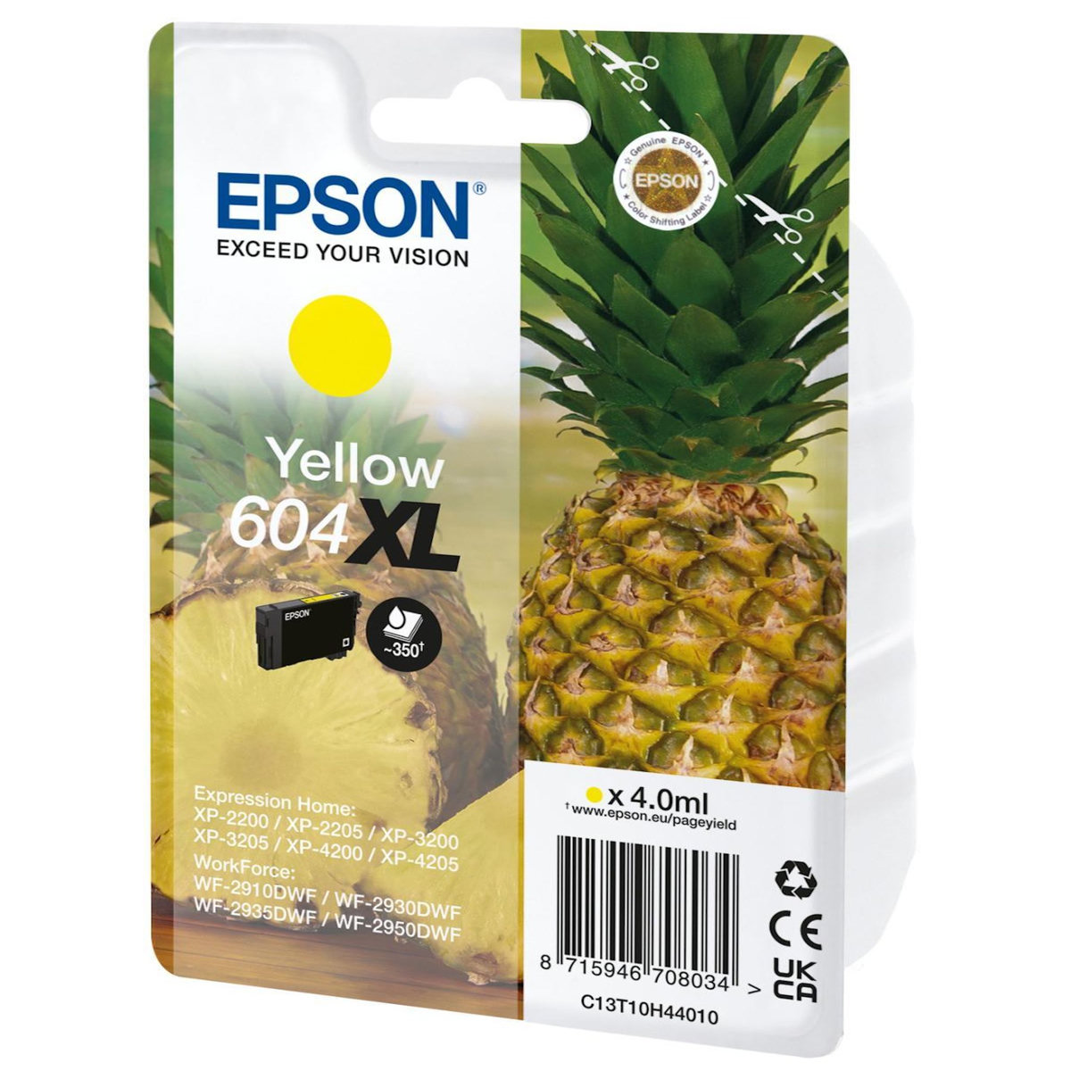 Epson Cartouche d'encre Originale 604 XL Haute Capacité Jaune (Yellow) Série Ananas - C13T09R44010
