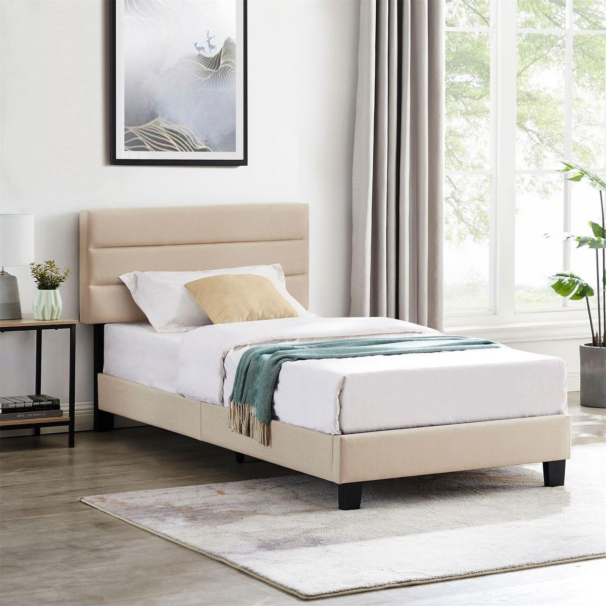 IDIMEX Lit 1 place FLORIDA, 90 x 190 cm, capitonné avec sommier, revêtement en tissu