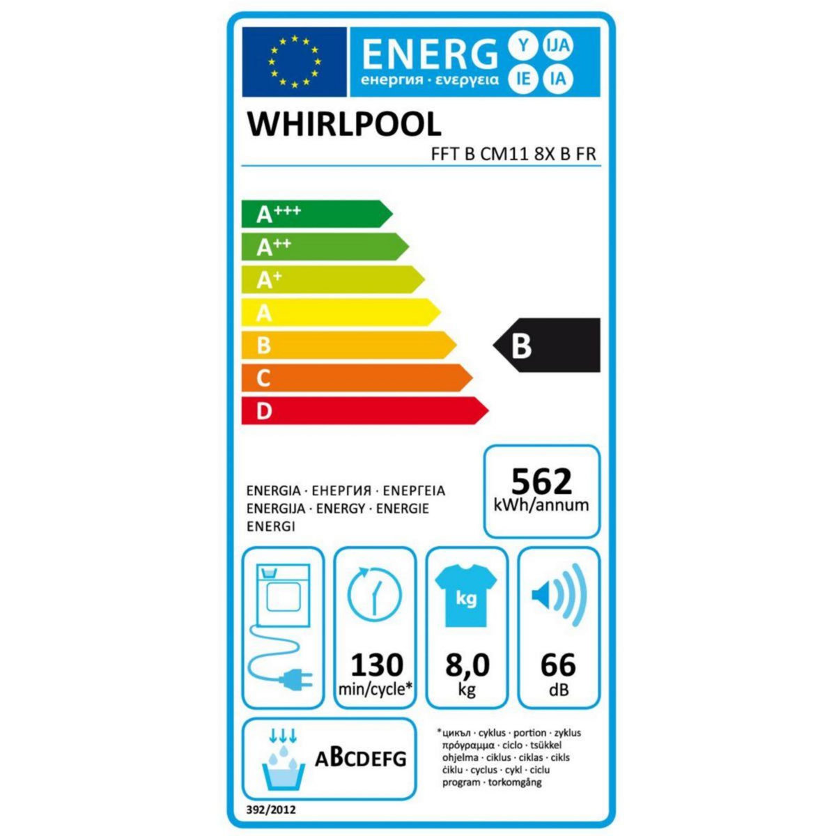 Whirlpool Sèche linge à condensation FFTBCM118XBFR