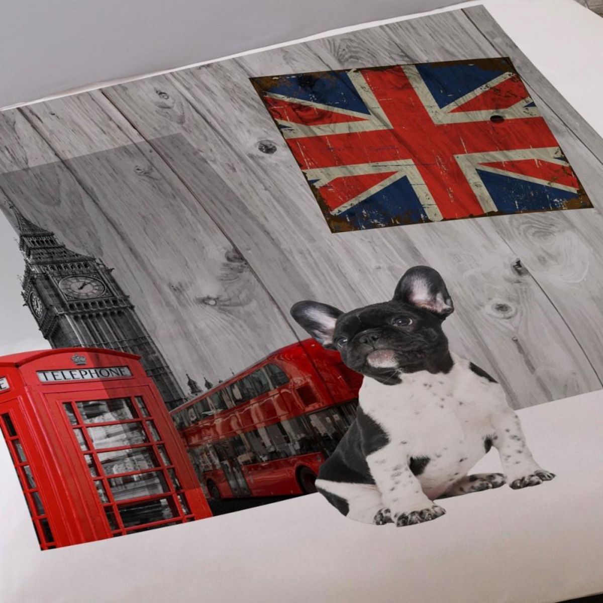 Dourev Housse de couette 240x220 DOG IN LONDON + 2 taies 100% coton