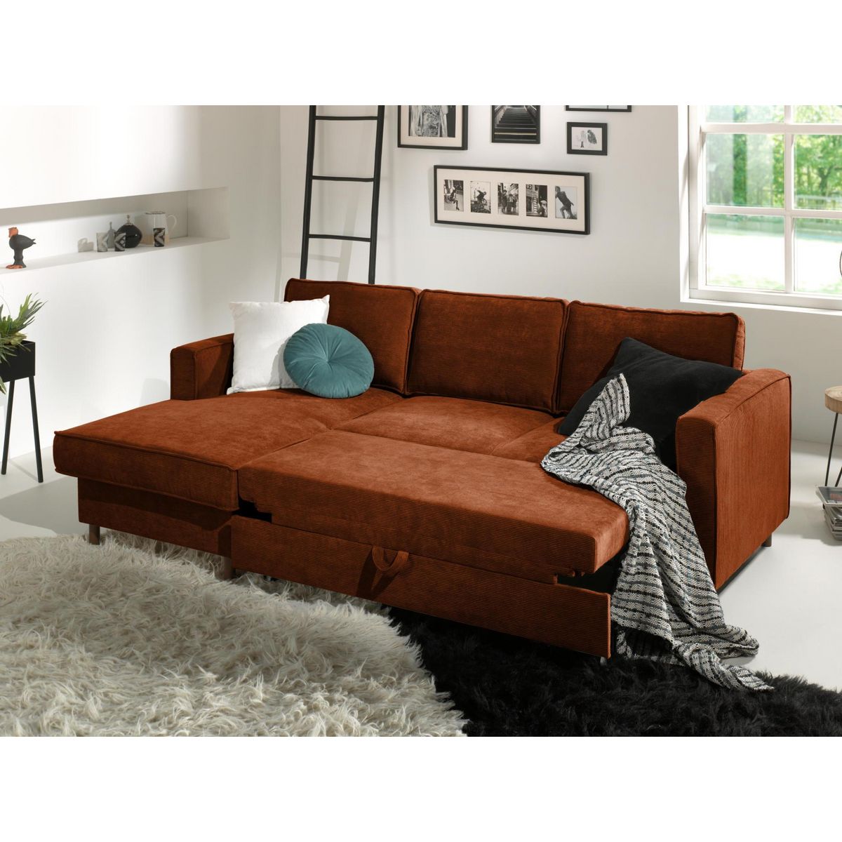 LISA DESIGN Jake - canapé d'angle gauche - convertible avec coffre - 4 places - en velours côtelé