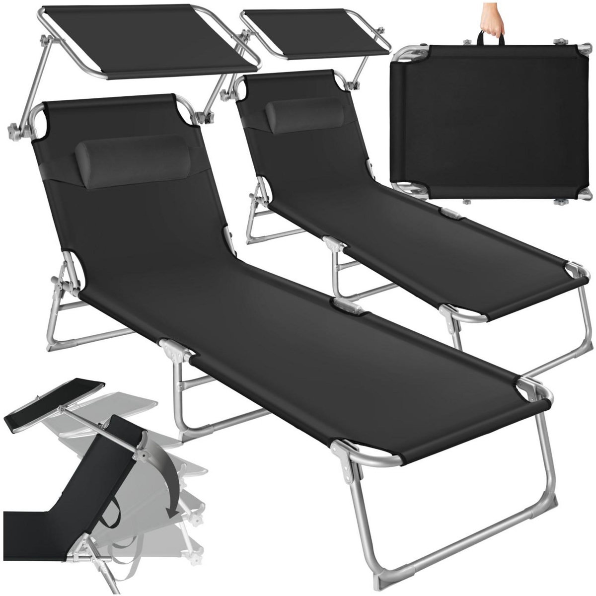 tectake Lot de 2 transats de jardin en acier pliable noir