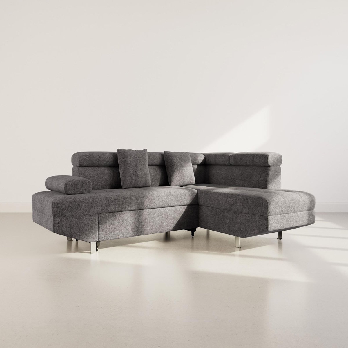 BEST MOBILIER Margaux - canapé d'angle droit 5 places convertible avec coffre et têtières réglables en velours texturé