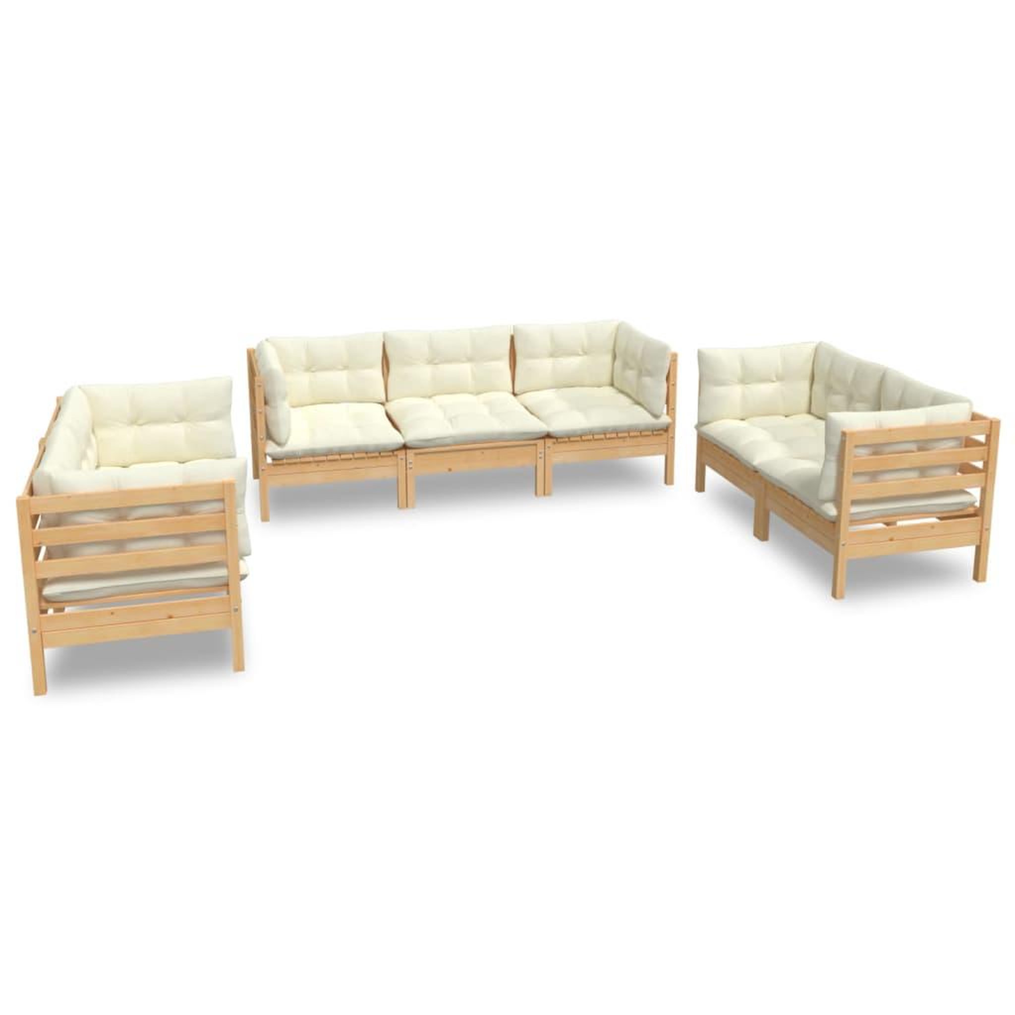 Voir la diapositive 2 : VIDAXL Salon de jardin 7 pcs avec coussins creme bois de pin massif