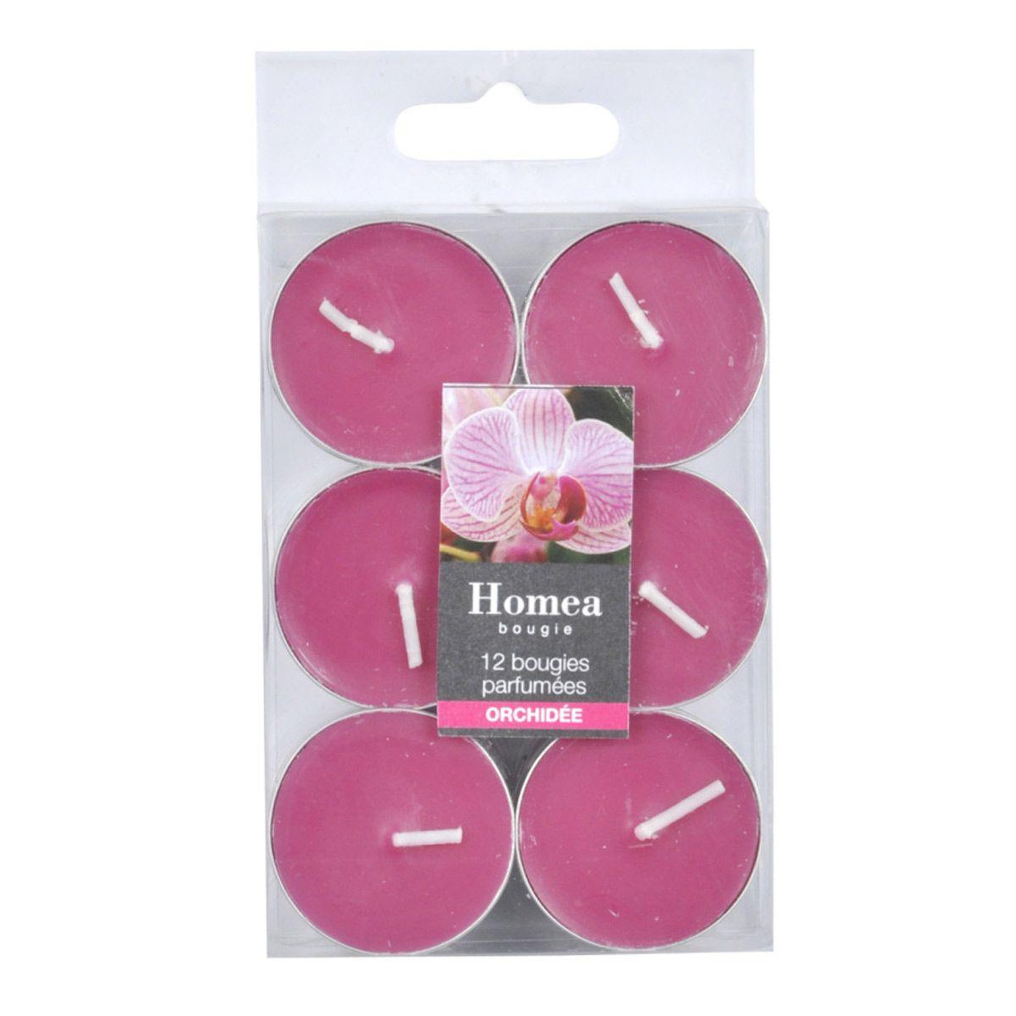 HOMEA Lot de 12 bougies chauffe-plat  essentiel  3,5cm orchidée