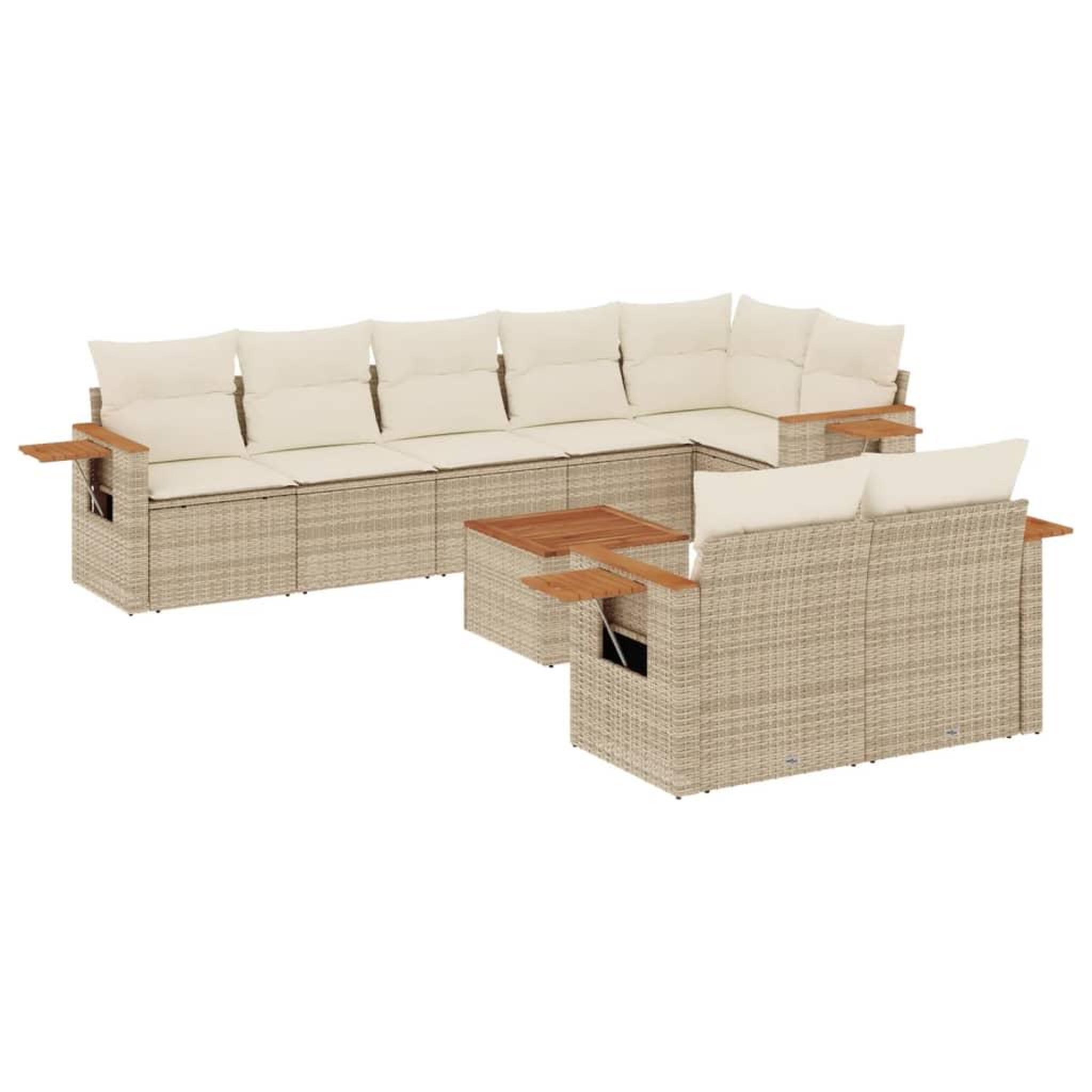 Voir la diapositive 2 : VIDAXL Salon de jardin avec coussins 9 pcs beige resine tressee