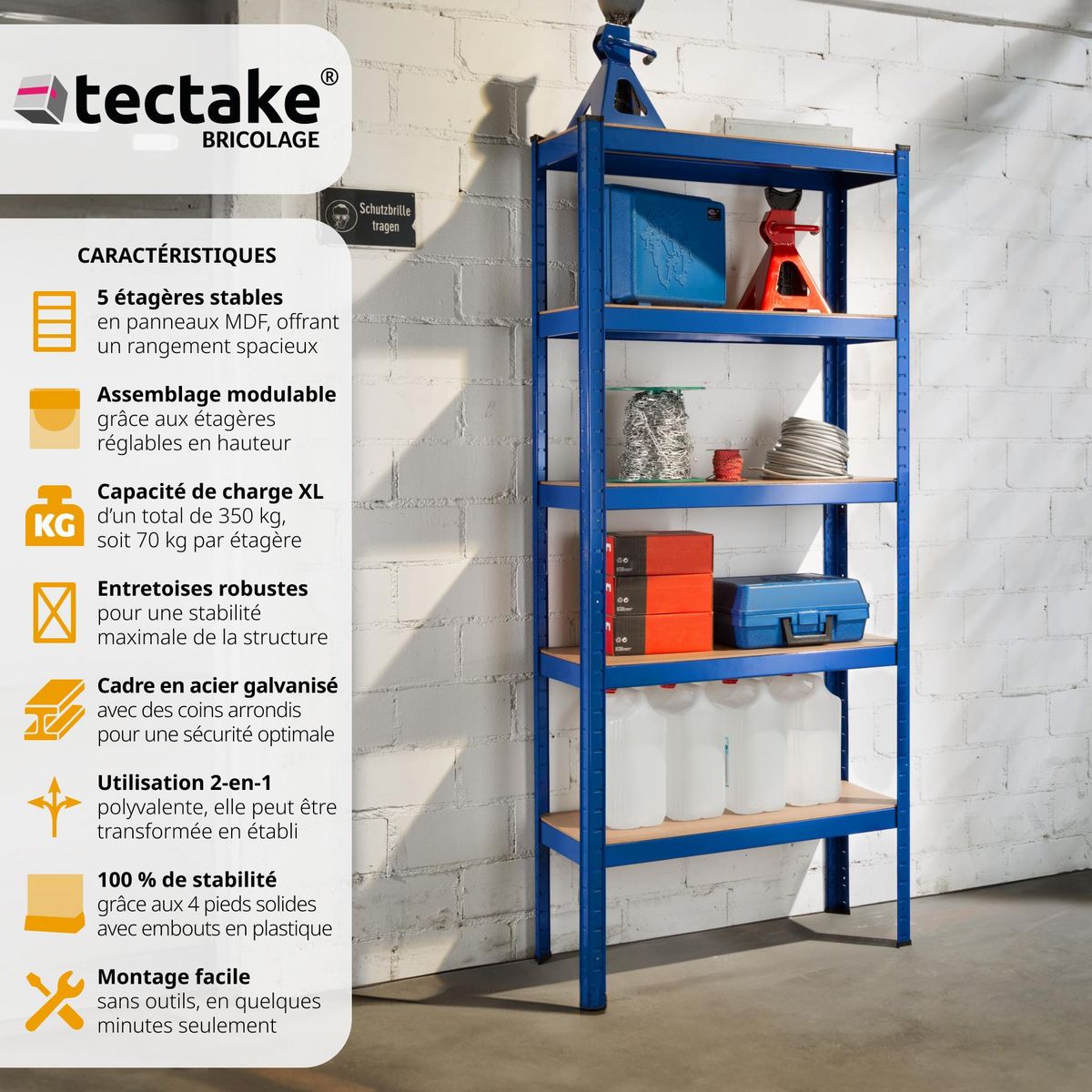 tectake Étagère charge lourde avec 5 tablettes bleu