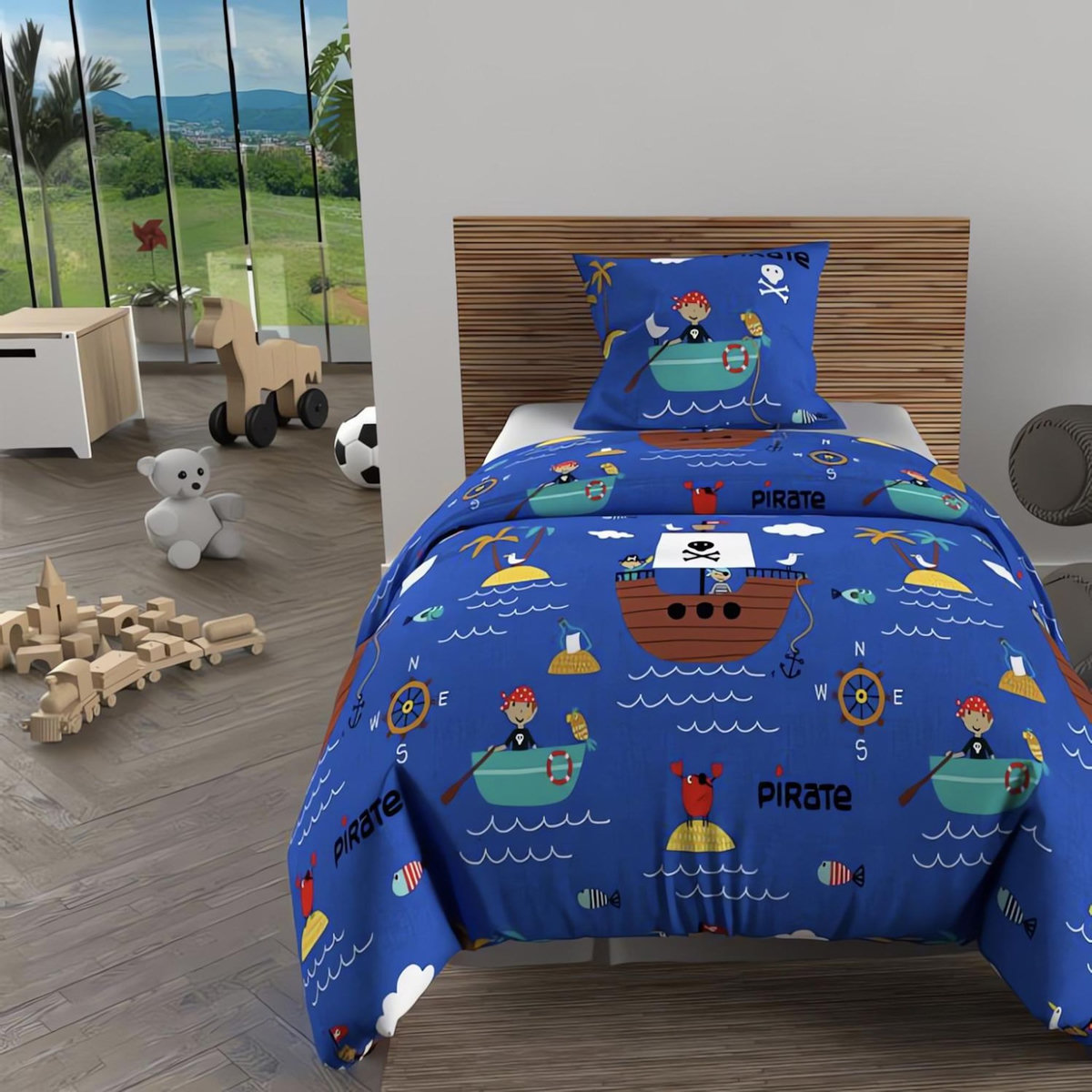 SOLEIL D'OCRE Parure housse de couette PIRATES, 100% coton 57 fils/cm2, par Soleil d'Ocre