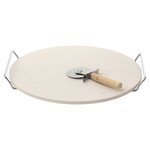 Pierre pizza en grès BBQ 33 cm + roulette 