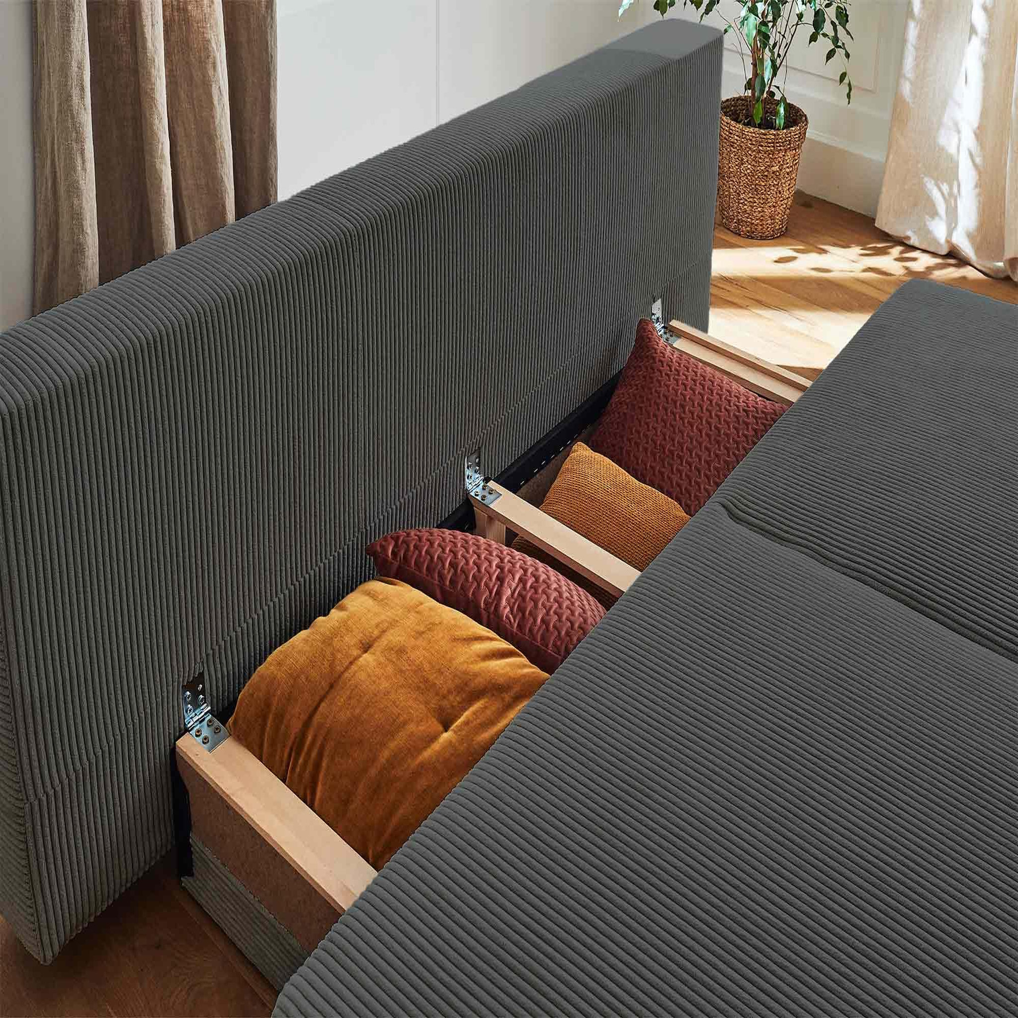 Voir la diapositive 3 : BEST MOBILIER Cristal - canapé 3 places - convertible avec coffre - en velours côtelé