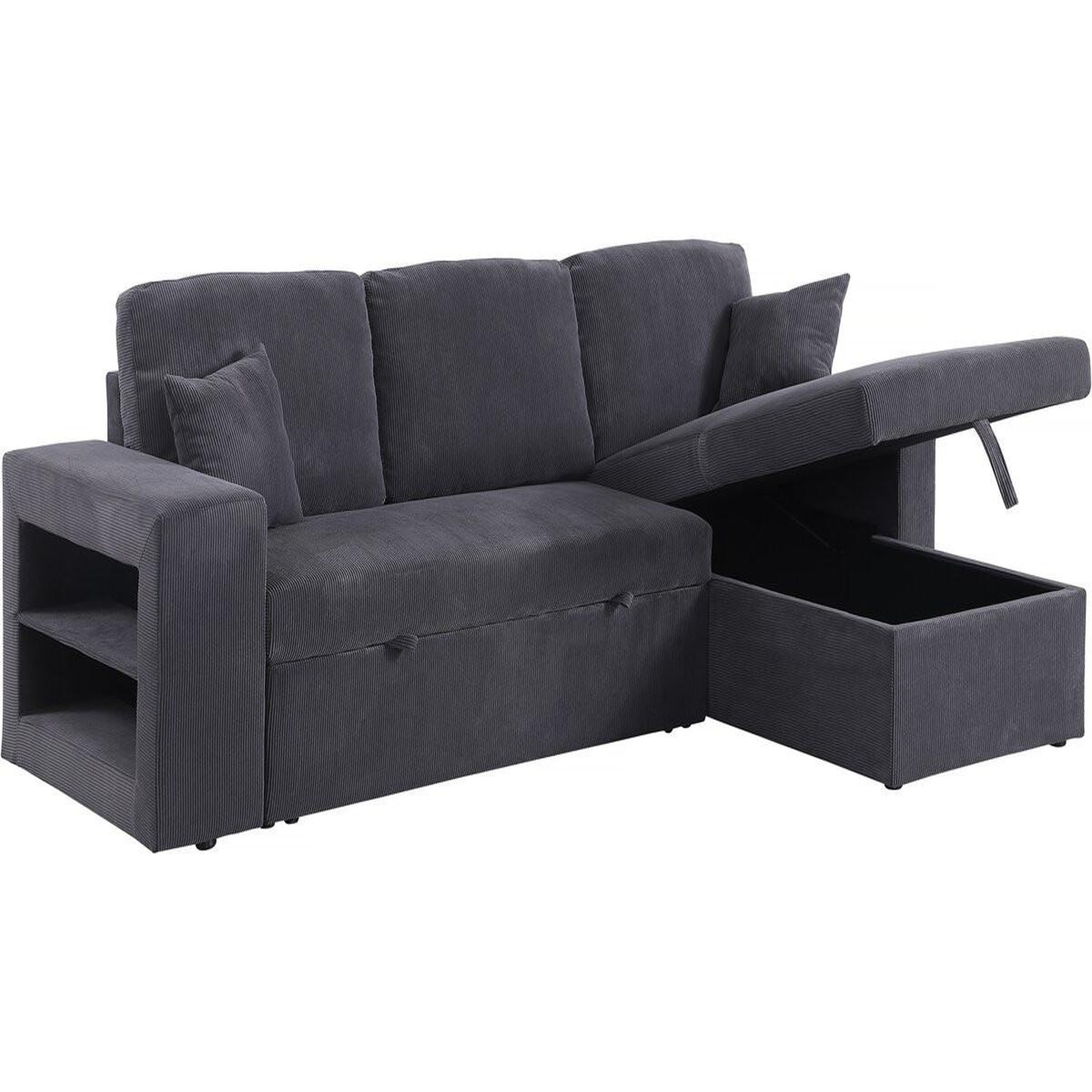Voir la diapositive 4 : Habitat et Jardin Canapé d'angle en velours côtelé convertible/réversible  axel  - 3 places - gris