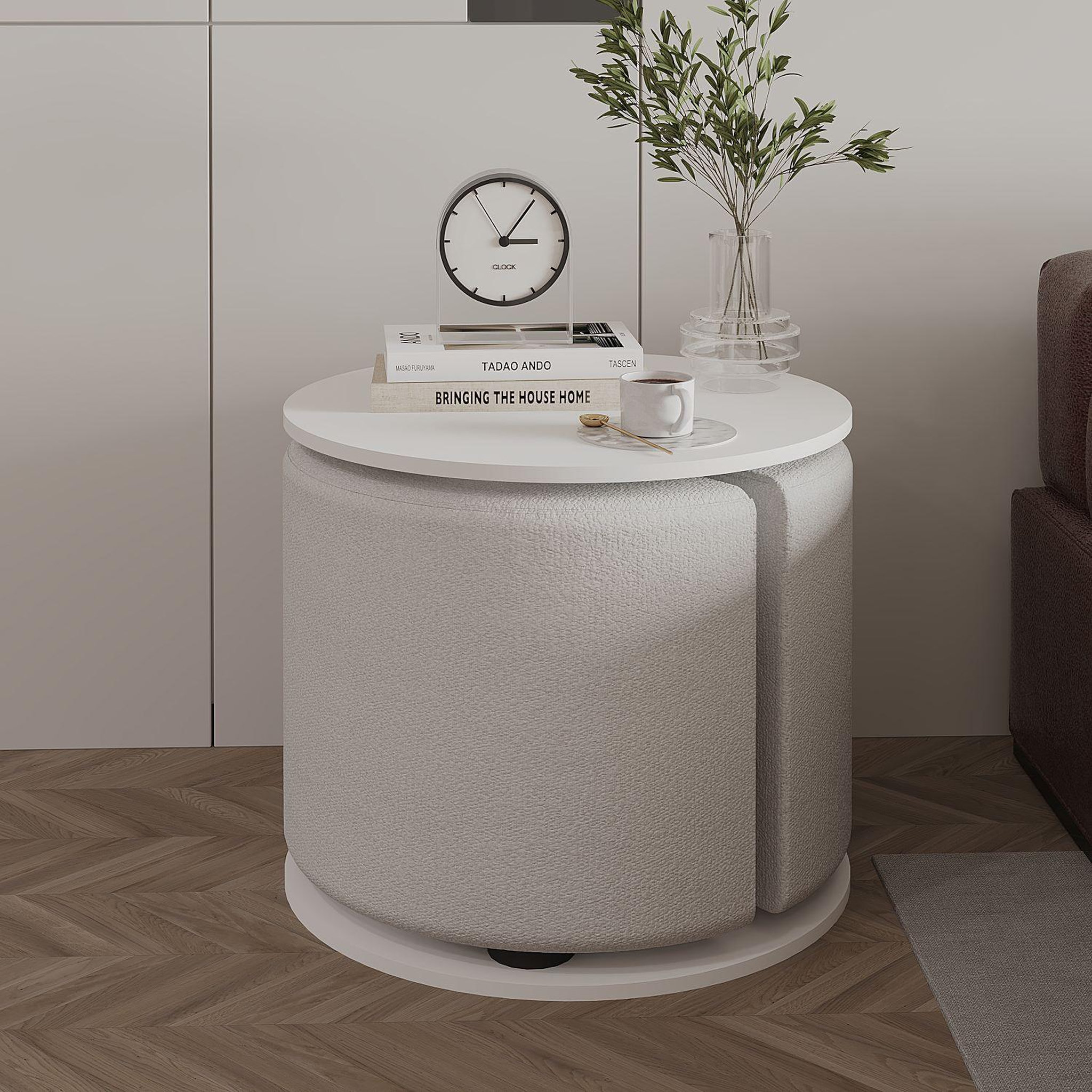 Voir la diapositive 2 : Habitat et Jardin Table d'appoint avec pouf en bois  vexana  - 43 x 43 x 47 cm - blanc