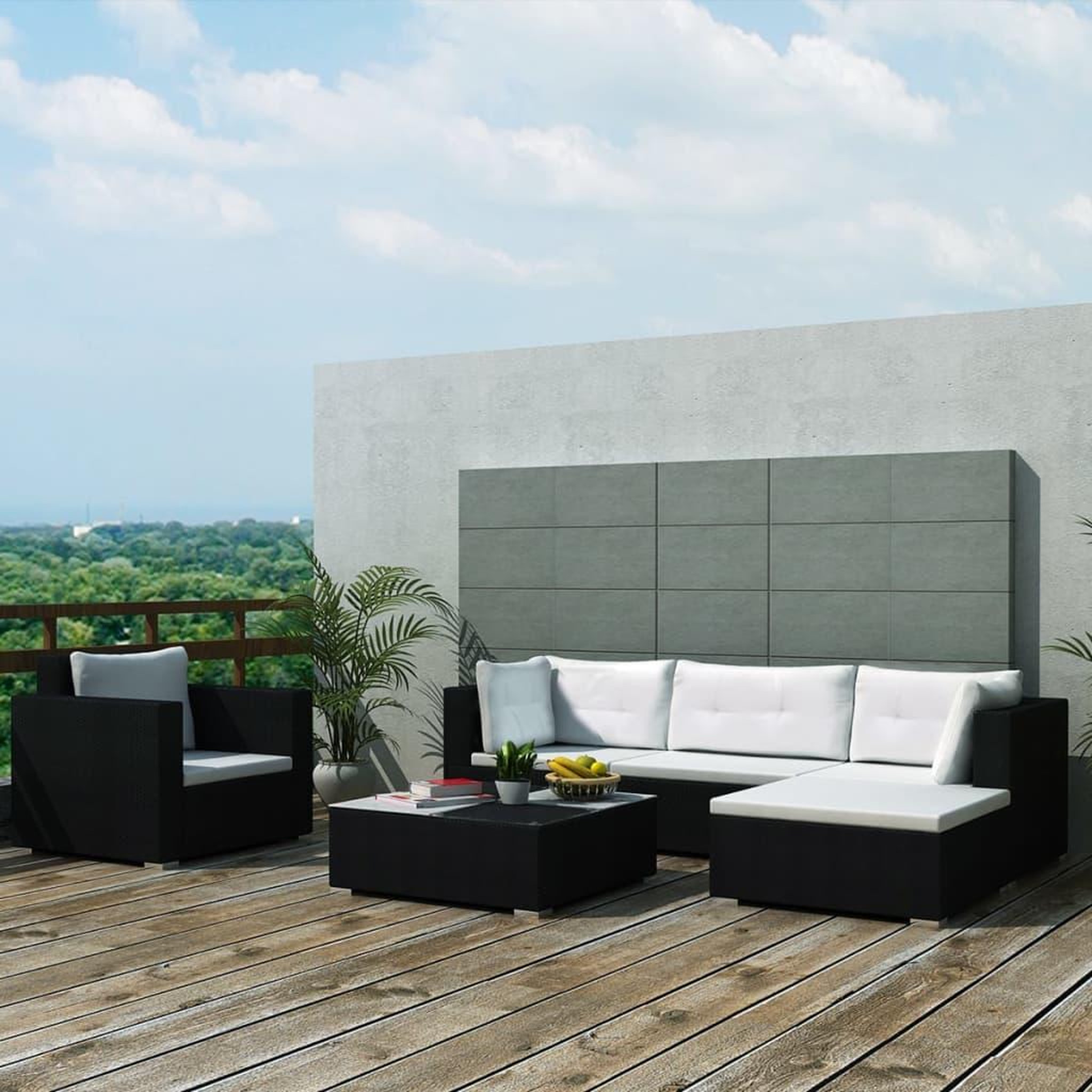 VIDAXL Salon de jardin 6 pcs avec coussins resine tressee noir