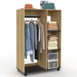 ID MARKET Dressing penderie RACHEL 80 x 40 x 120 cm à roulettes hêtre et noir