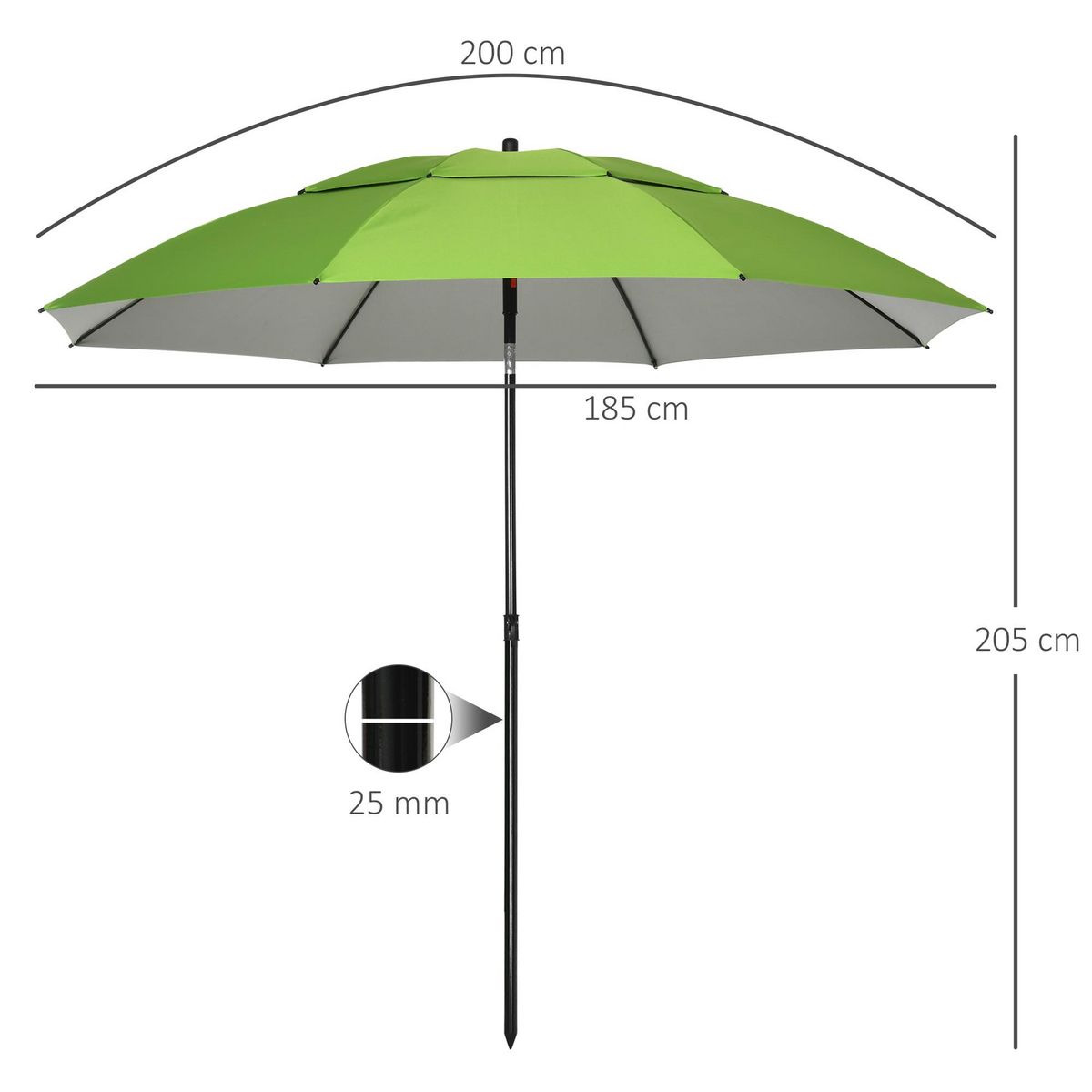 OUTSUNNY Parasol inclinable de jardin parasol de plage rond Ø 185 cm vert