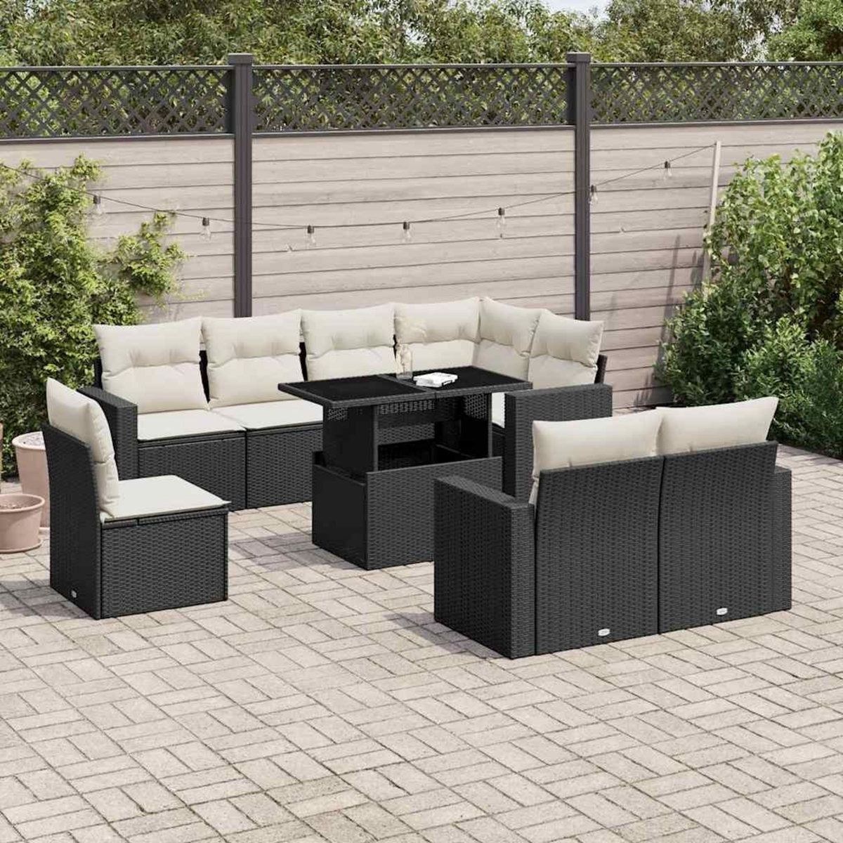 VIDAXL Salon de jardin 9 pcs avec coussins noir resine tressee