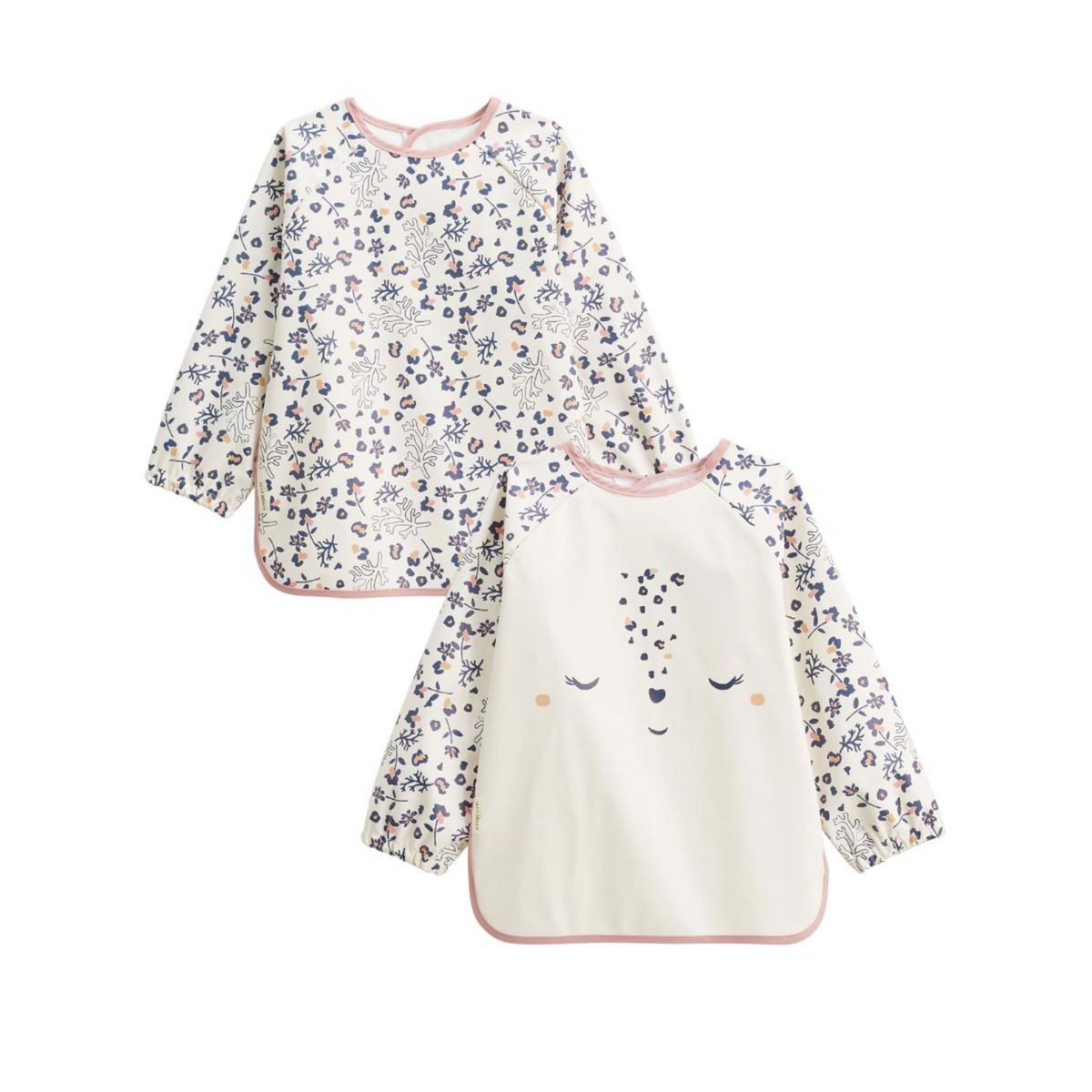 Petit Béguin Lot de 2 bavoirs tablier manches longues Céleste