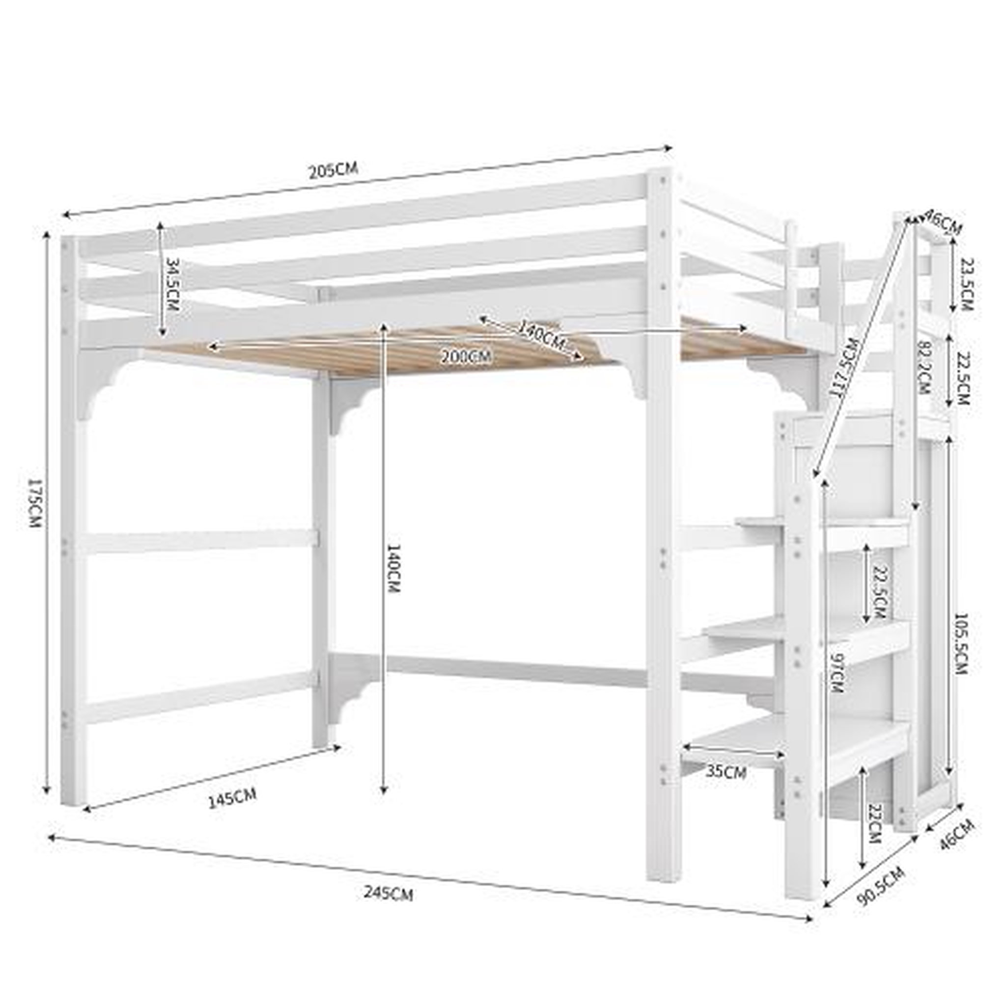 Voir la diapositive 3 : MERAX Lit mezzanine 140x200 cm coloris blanc pin