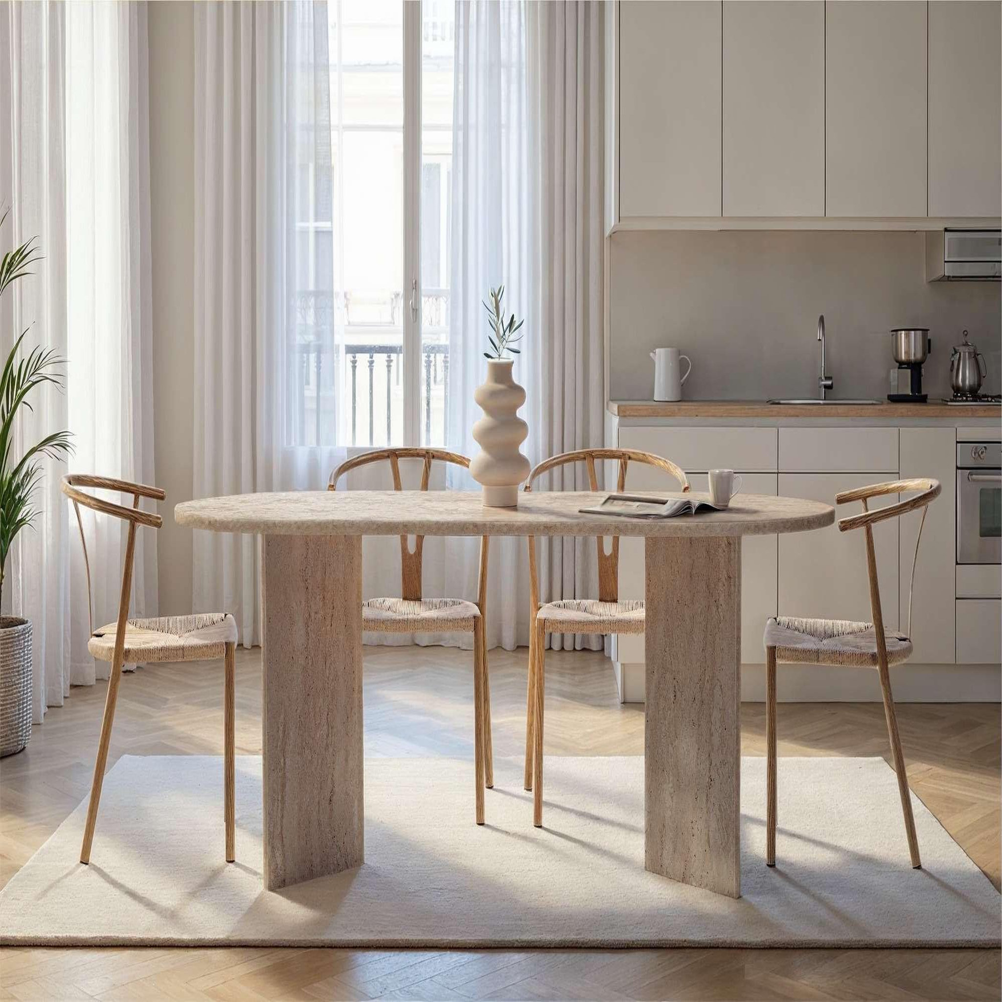 Voir la diapositive 3 : Habitat et Jardin Table à manger en bois  sabella  200 x 90 x 75 cm - travertin