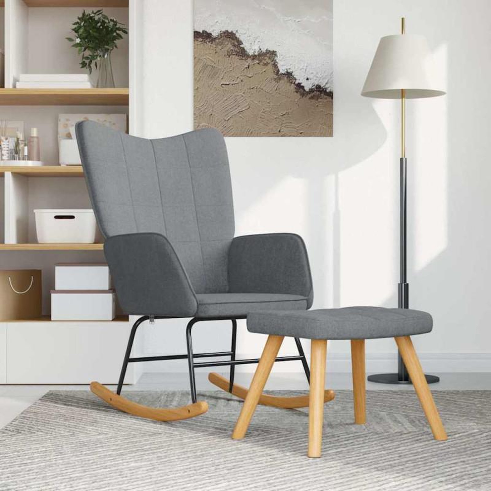 Voir la diapositive 1 : VIDAXL Chaise à bascule avec tabouret Gris clair Tissu