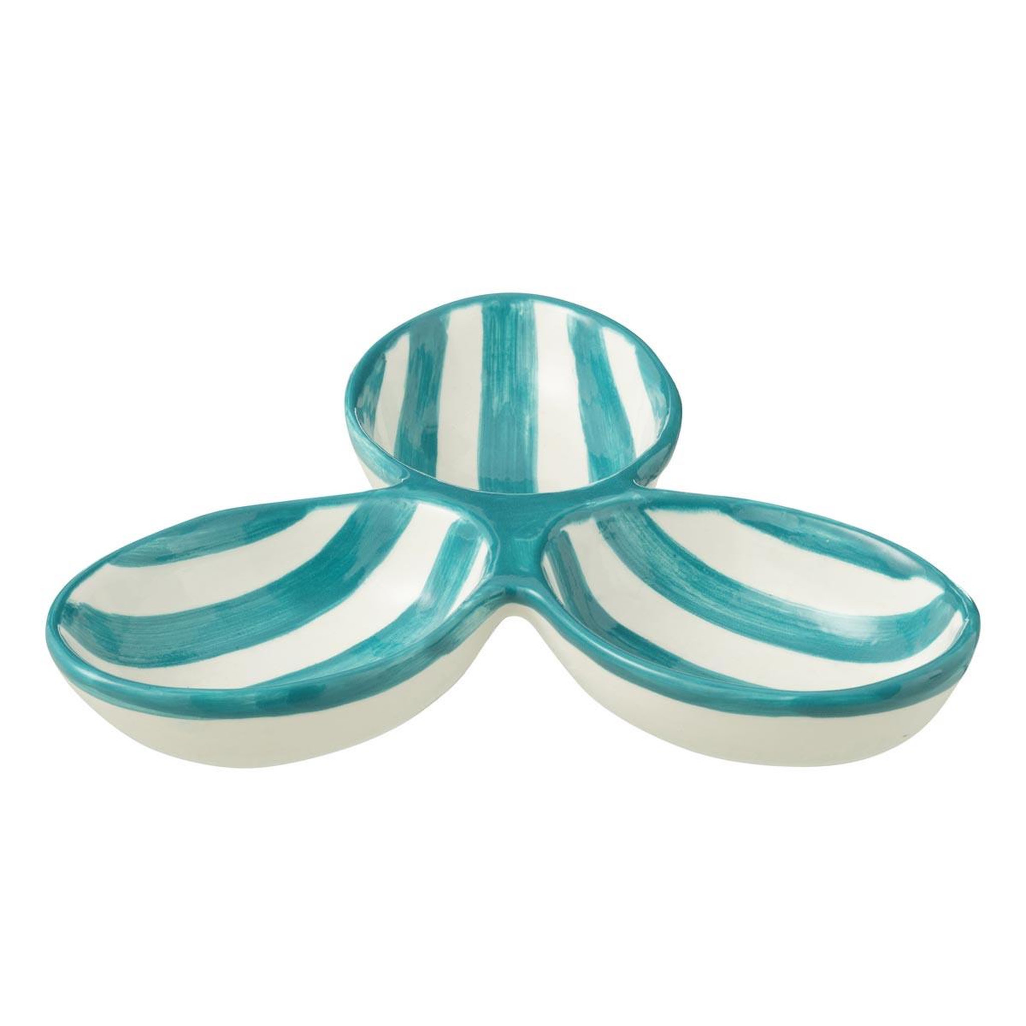 J-LINE Service apéritif en céramique  granada rayure  24cm bleu aqua