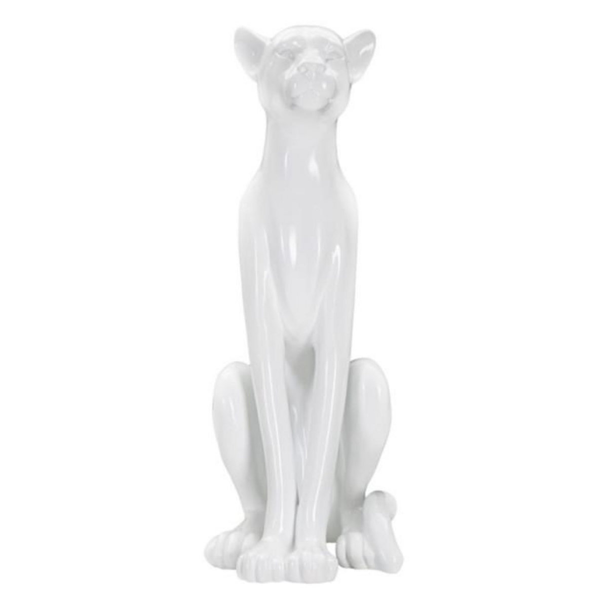 Paris Prix Statue Déco en Résine  Léopard Assis  74cm Blanc