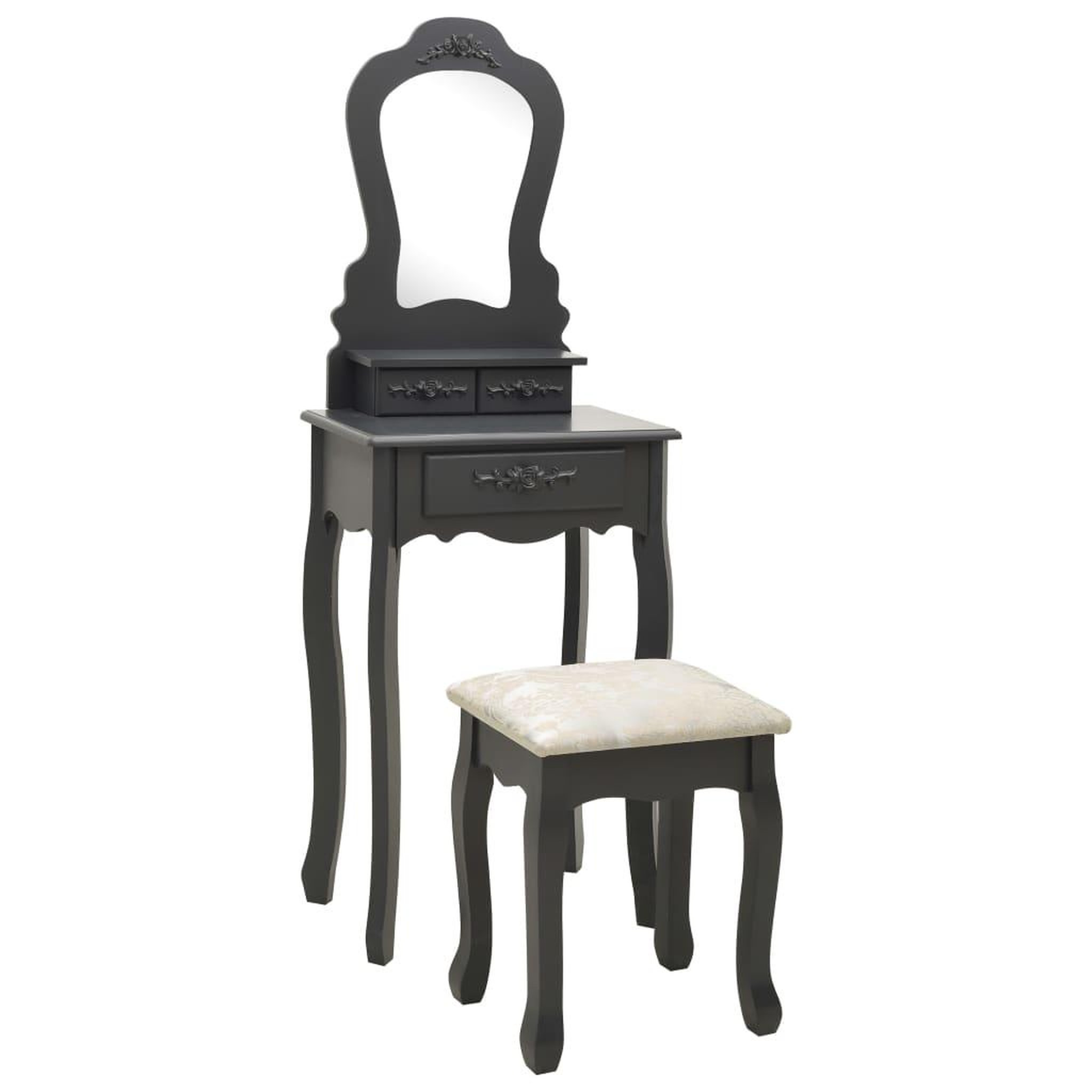 Voir la diapositive 1 : VIDAXL Ensemble de coiffeuse avec tabouret Gris 50x59x136 cm Paulownia