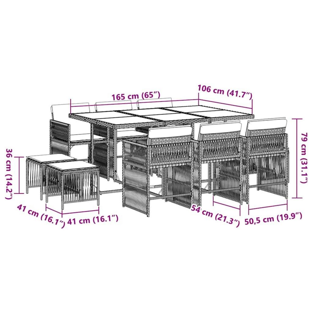 VIDAXL Ensemble a manger de jardin 11 pcs coussins noir resine tressee